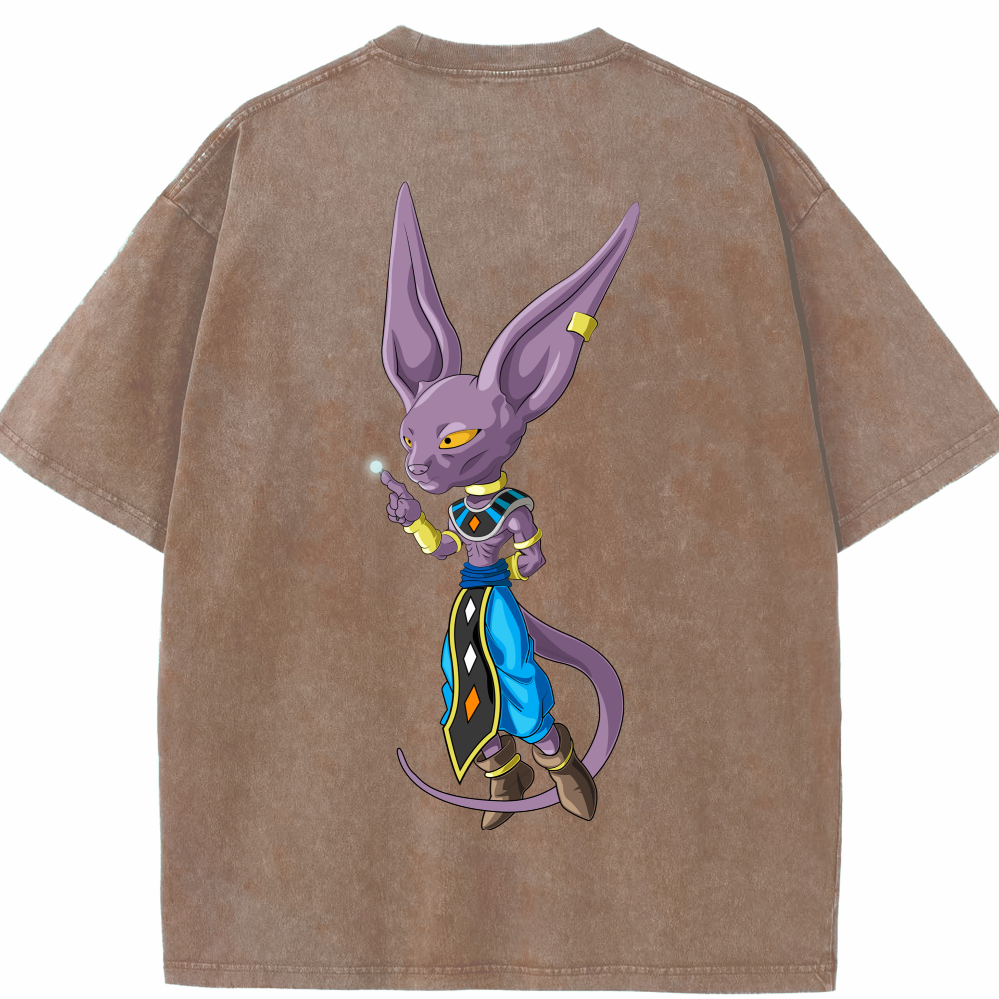 （画像用） ドラゴンボール ビルス 破壊神ビルス DRAGON BALL Beerus Birusu 綿100% ヴィンテージ風 半袖Tシャツ（背面プリント）