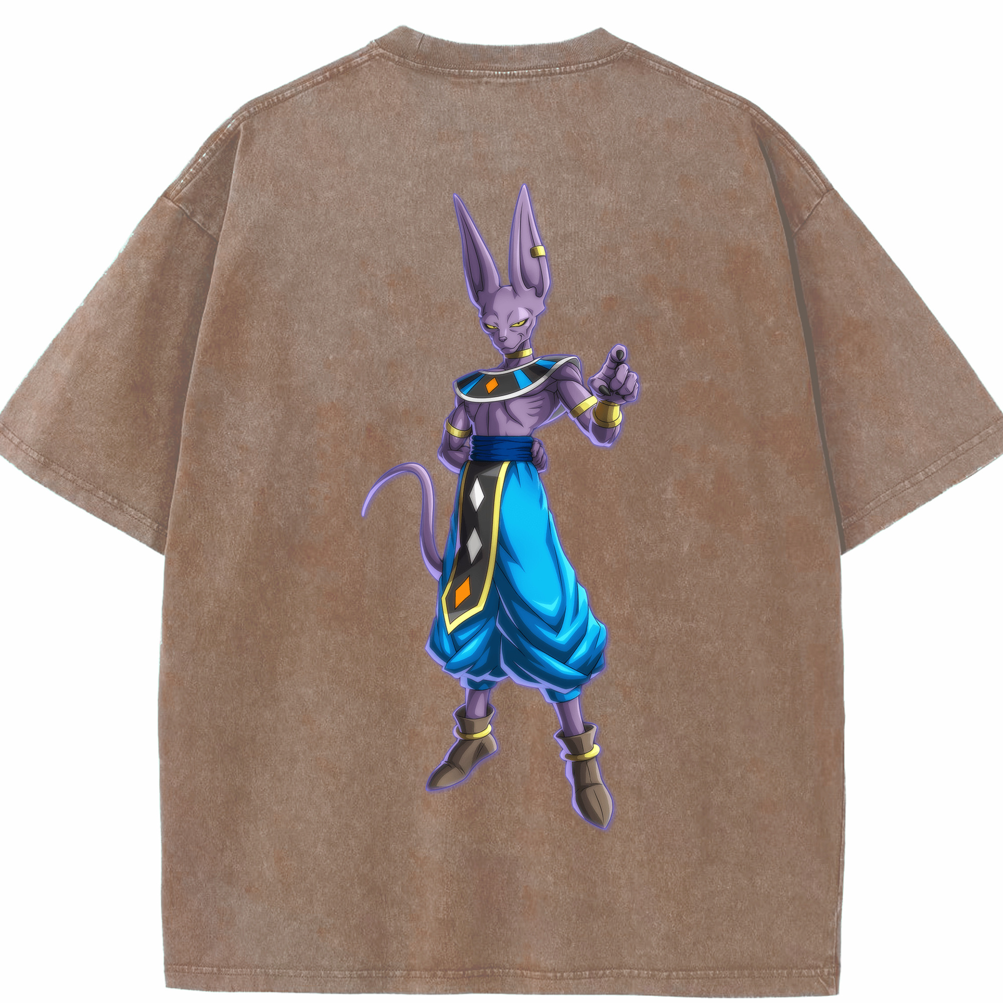 （画像用） ドラゴンボール ビルス 破壊神ビルス DRAGON BALL Beerus Birusu 綿100% ヴィンテージ風 半袖Tシャツ（背面プリント）
