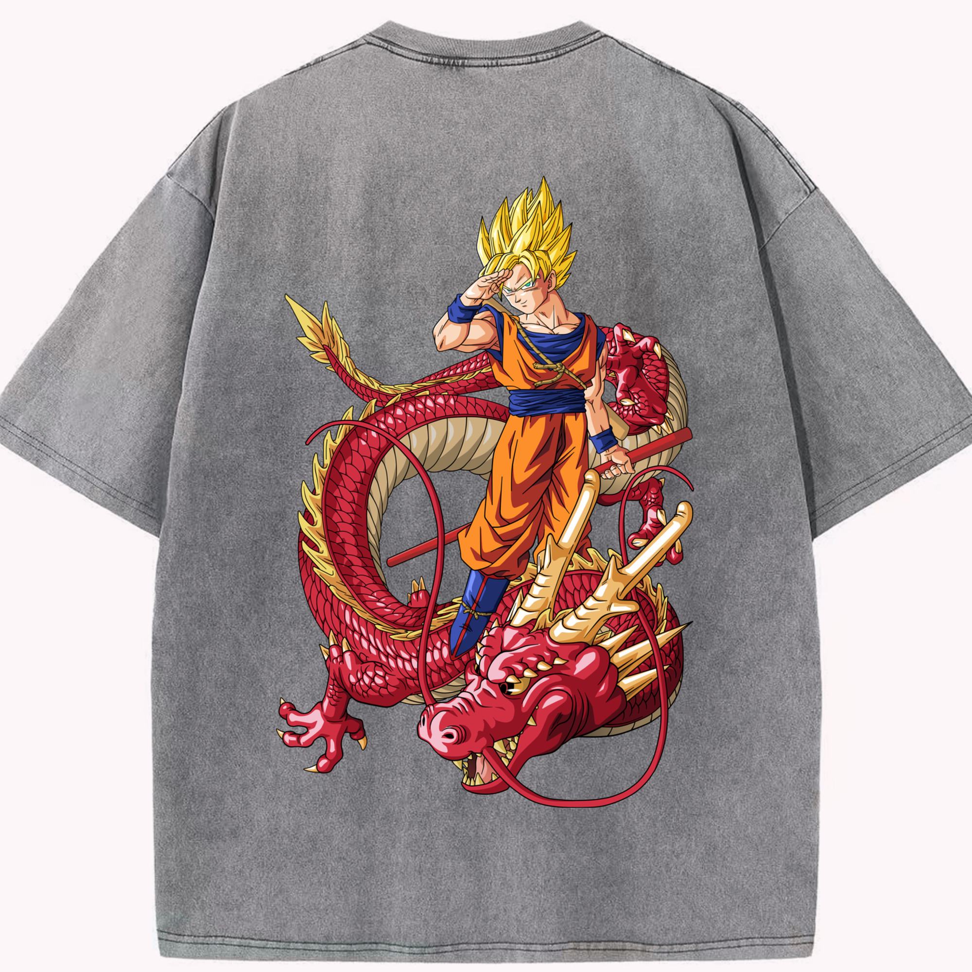 （画像用） ドラゴンボール 孫悟空（そん ごくう）Son Goku カカロット DRAGON BALL Kakarotto 綿100% ヴィンテージ風 半袖Tシャツ（背面プリント）
