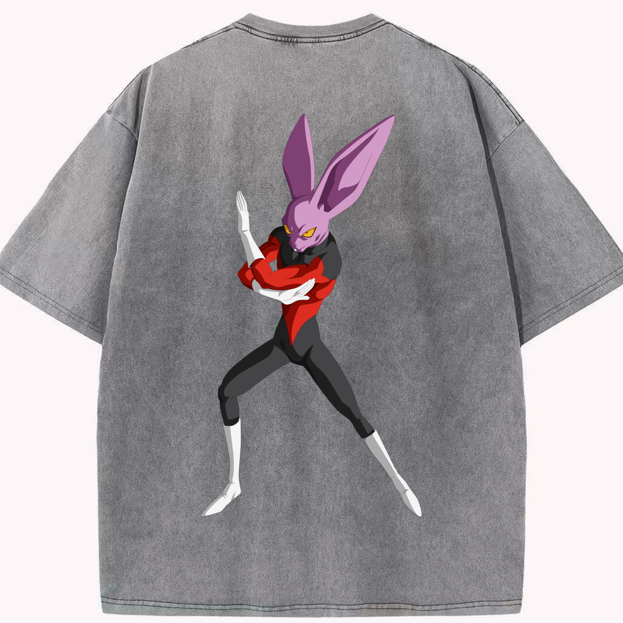 （画像用） ドラゴンボール ビルス 破壊神ビルス DRAGON BALL Beerus Birusu 綿100% ヴィンテージ風 半袖Tシャツ（背面プリント）