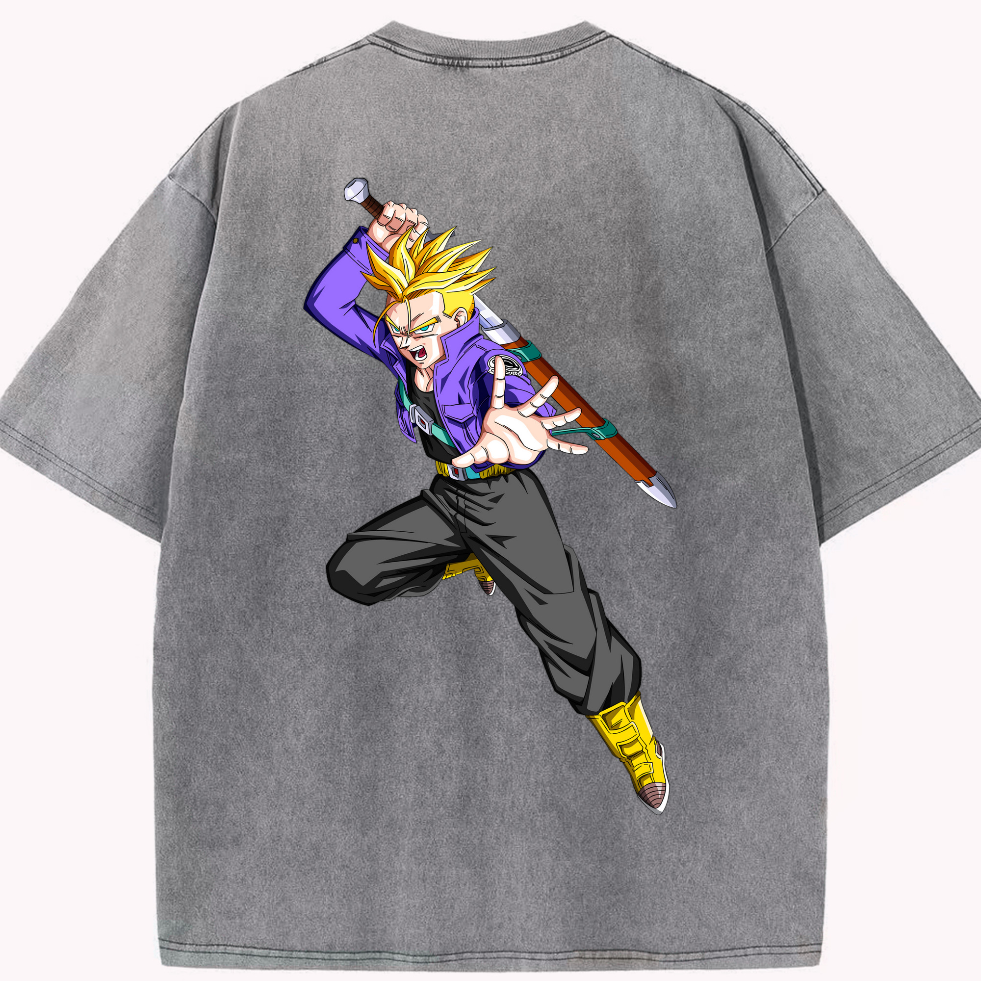 （画像用） ドラゴンボール トランクス（Torankusu）DRAGON BALL Trunks 綿100% ヴィンテージ風 半袖Tシャツ（背面プリント）