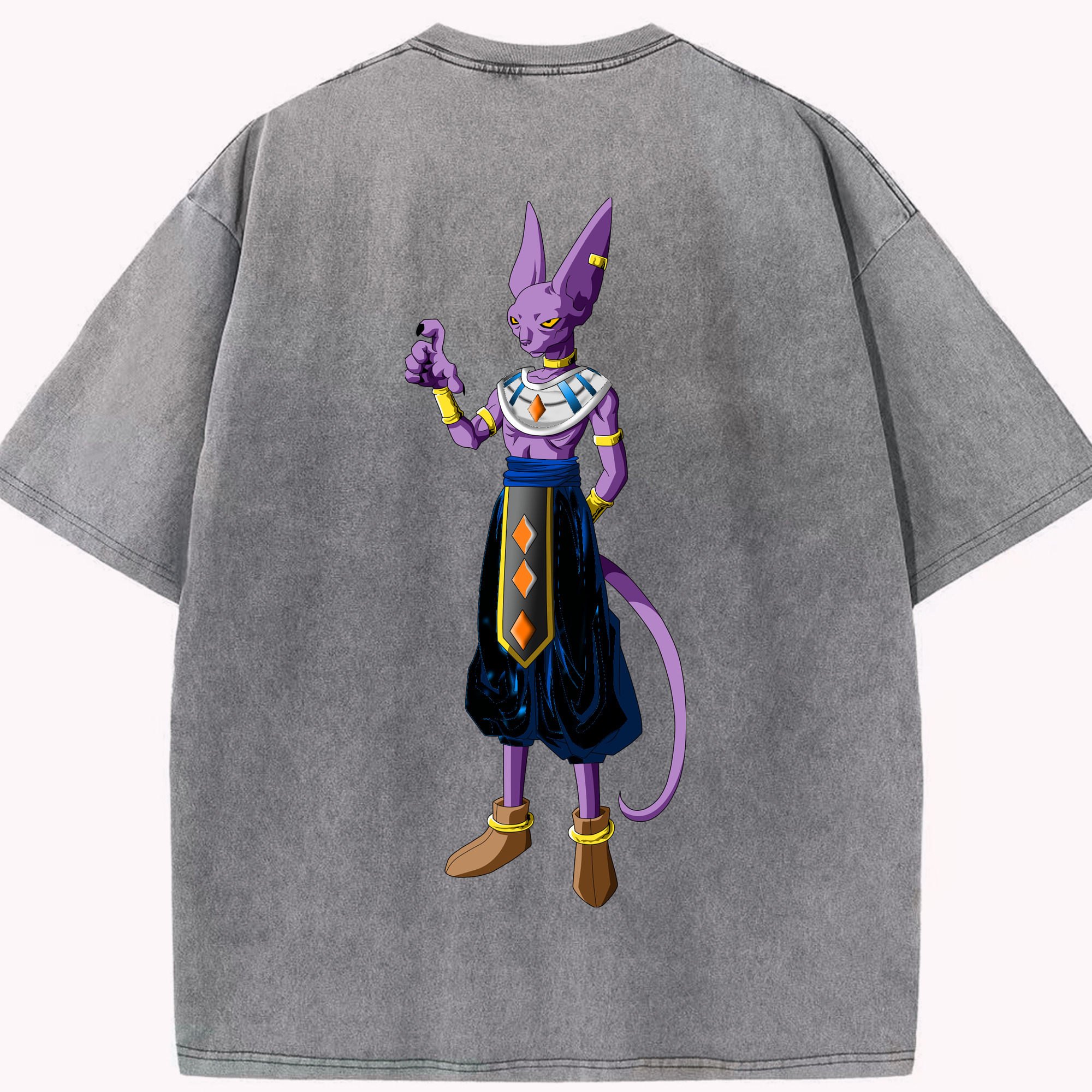（画像用） ドラゴンボール ビルス 破壊神ビルス DRAGON BALL Beerus Birusu 綿100% ヴィンテージ風 半袖Tシャツ（背面プリント）