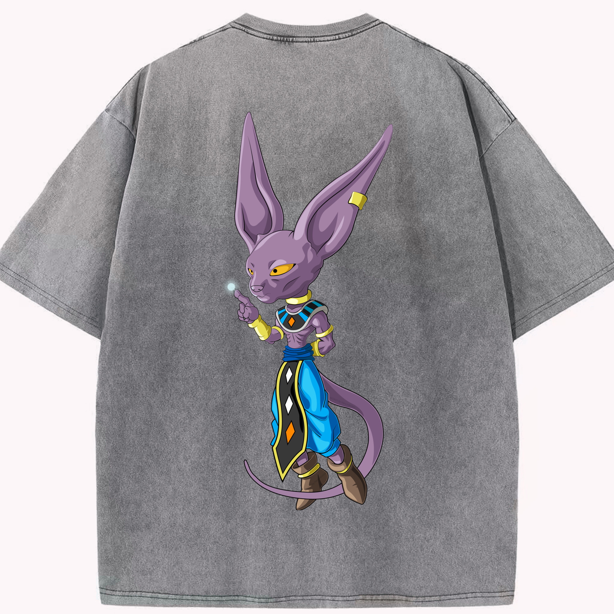 （画像用） ドラゴンボール ビルス 破壊神ビルス DRAGON BALL Beerus Birusu 綿100% ヴィンテージ風 半袖Tシャツ（背面プリント）