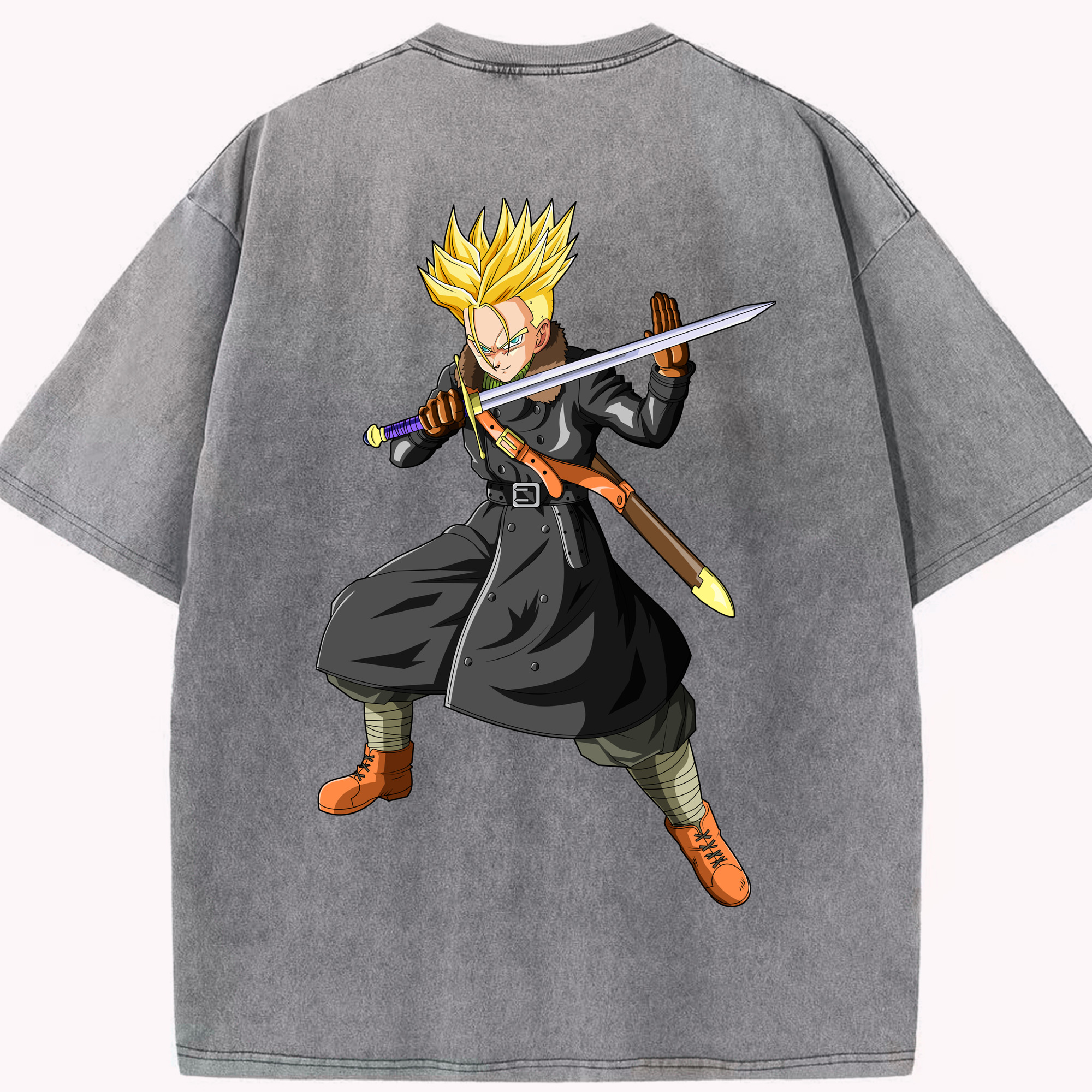 （画像用） ドラゴンボール トランクス（Torankusu）DRAGON BALL Trunks 綿100% ヴィンテージ風 半袖Tシャツ（背面プリント）