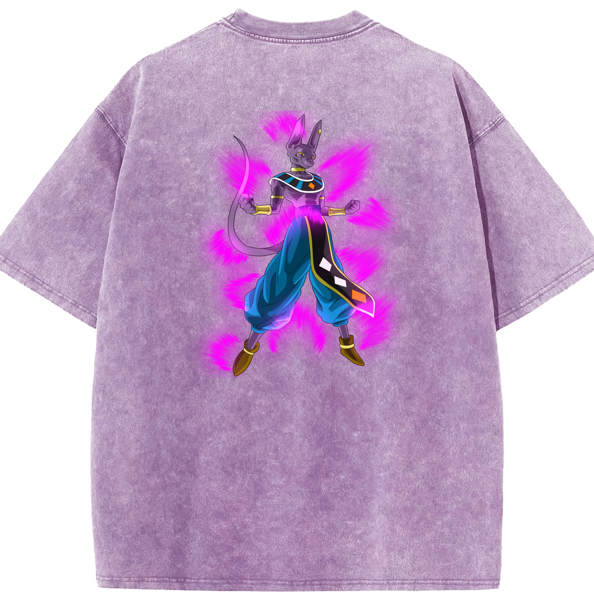 （画像用） ドラゴンボール ビルス 破壊神ビルス DRAGON BALL Beerus Birusu 綿100% ヴィンテージ風 半袖Tシャツ（背面プリント）