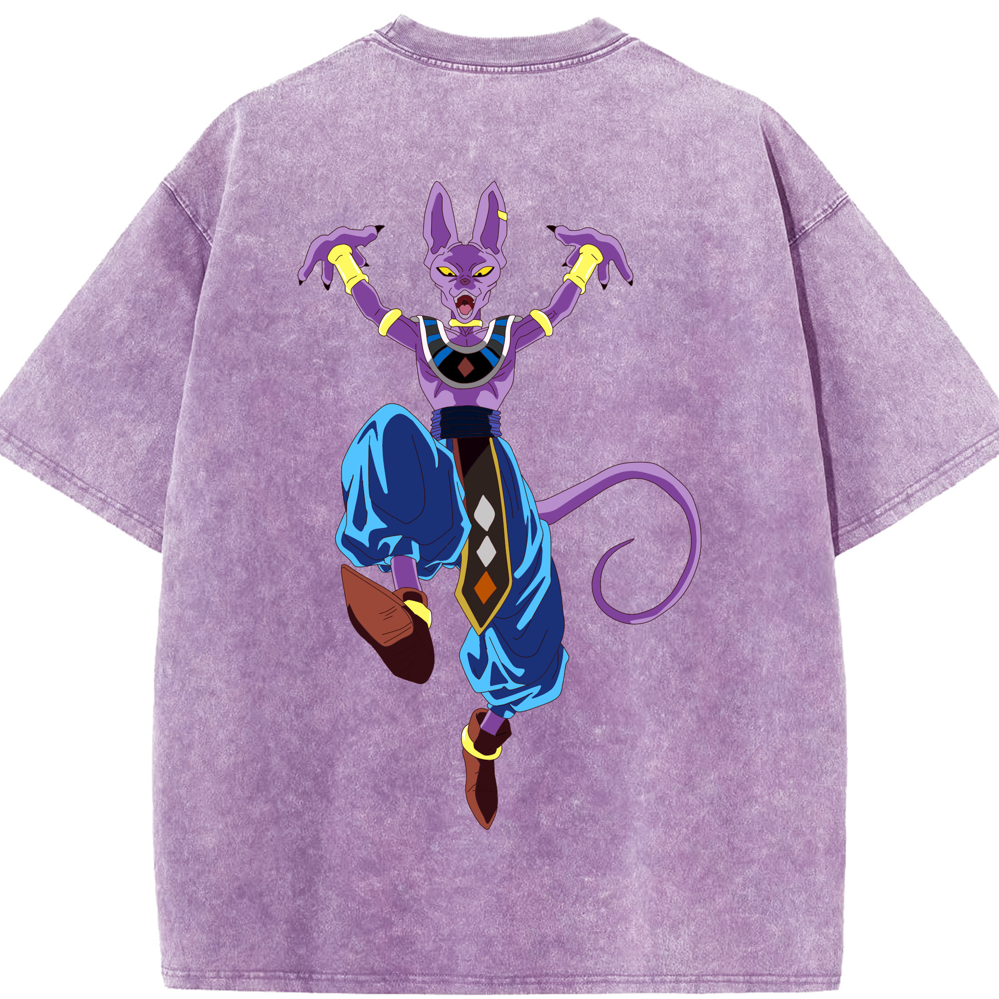 （画像用） ドラゴンボール ビルス 破壊神ビルス DRAGON BALL Beerus Birusu 綿100% ヴィンテージ風 半袖Tシャツ（背面プリント）