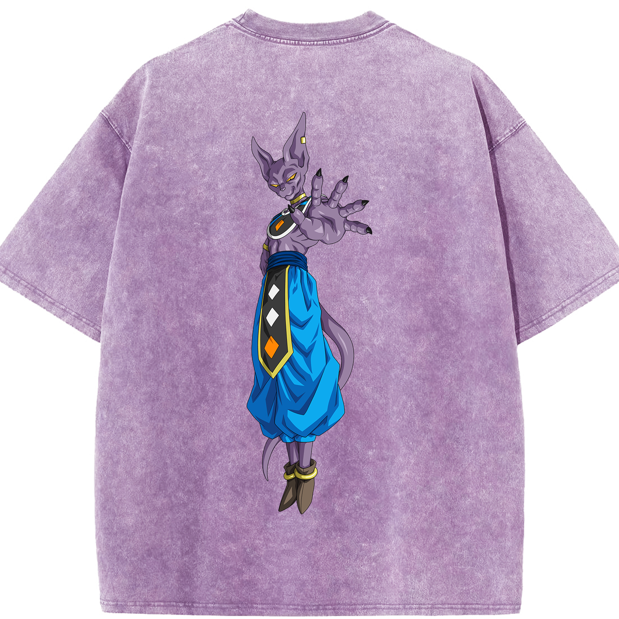 （画像用） ドラゴンボール ビルス 破壊神ビルス DRAGON BALL Beerus Birusu 綿100% ヴィンテージ風 半袖Tシャツ（背面プリント）