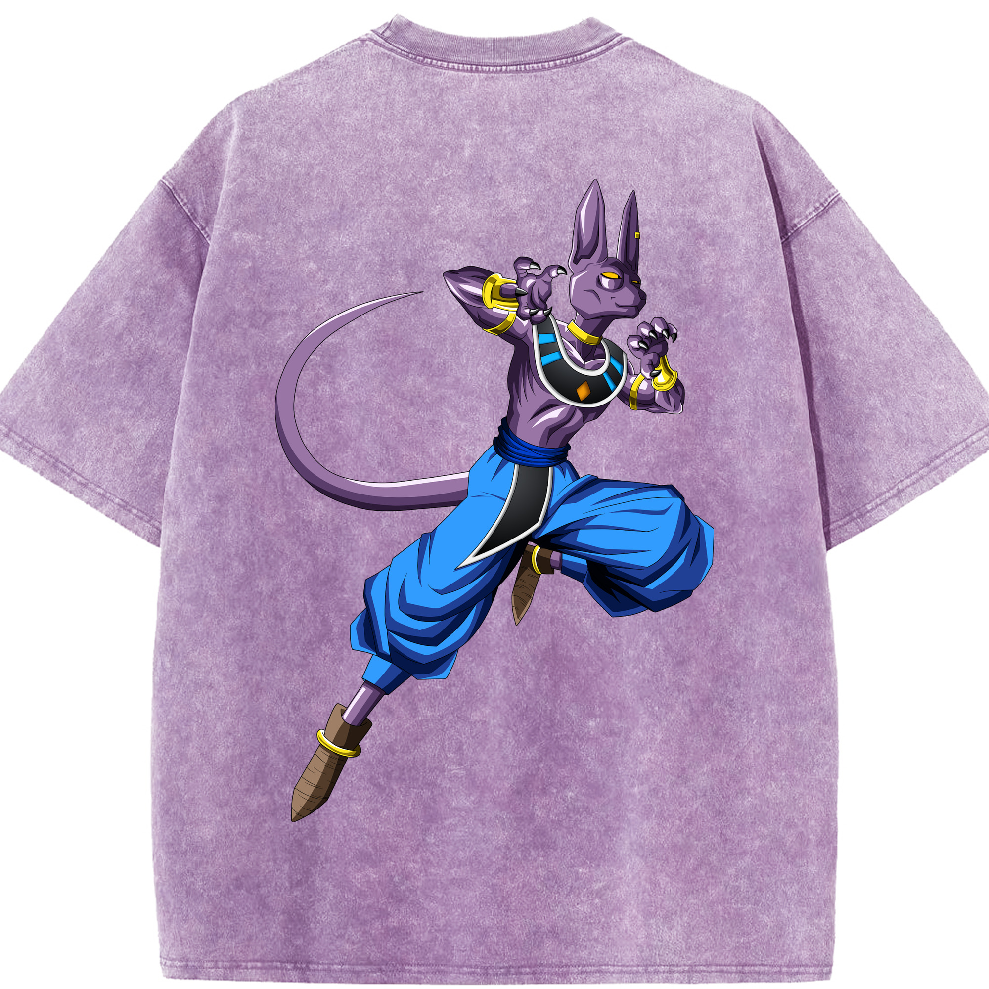 （画像用） ドラゴンボール ビルス 破壊神ビルス DRAGON BALL Beerus Birusu 綿100% ヴィンテージ風 半袖Tシャツ（背面プリント）