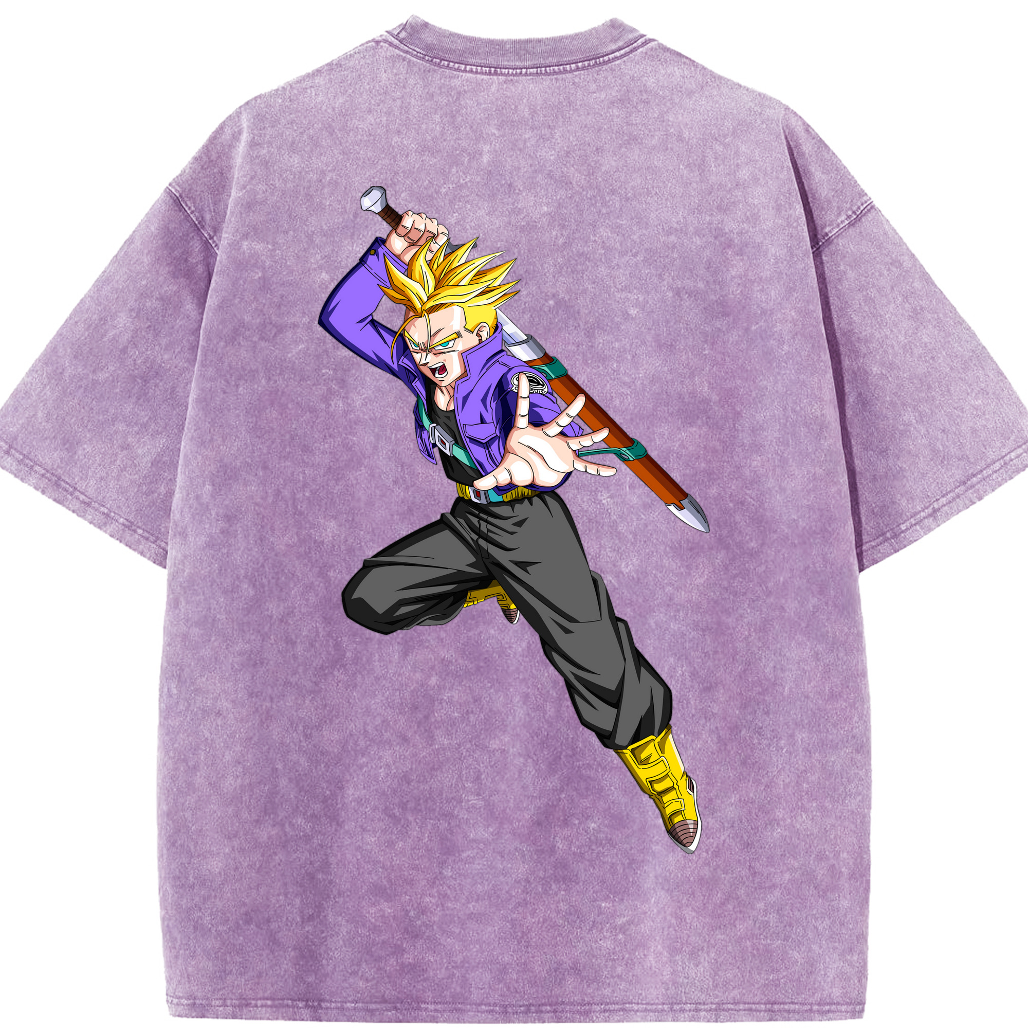 （画像用） ドラゴンボール トランクス（Torankusu）DRAGON BALL Trunks 綿100% ヴィンテージ風 半袖Tシャツ（背面プリント）