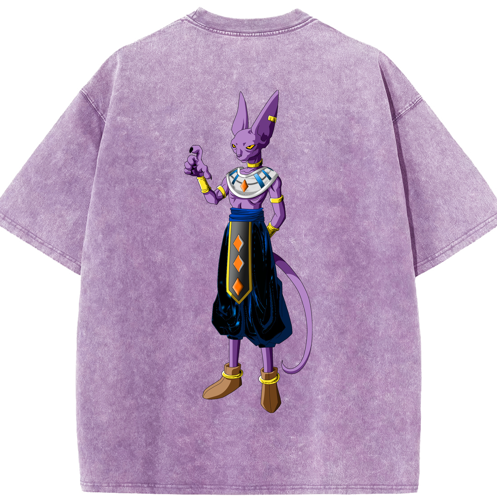 （画像用） ドラゴンボール ビルス 破壊神ビルス DRAGON BALL Beerus Birusu 綿100% ヴィンテージ風 半袖Tシャツ（背面プリント）
