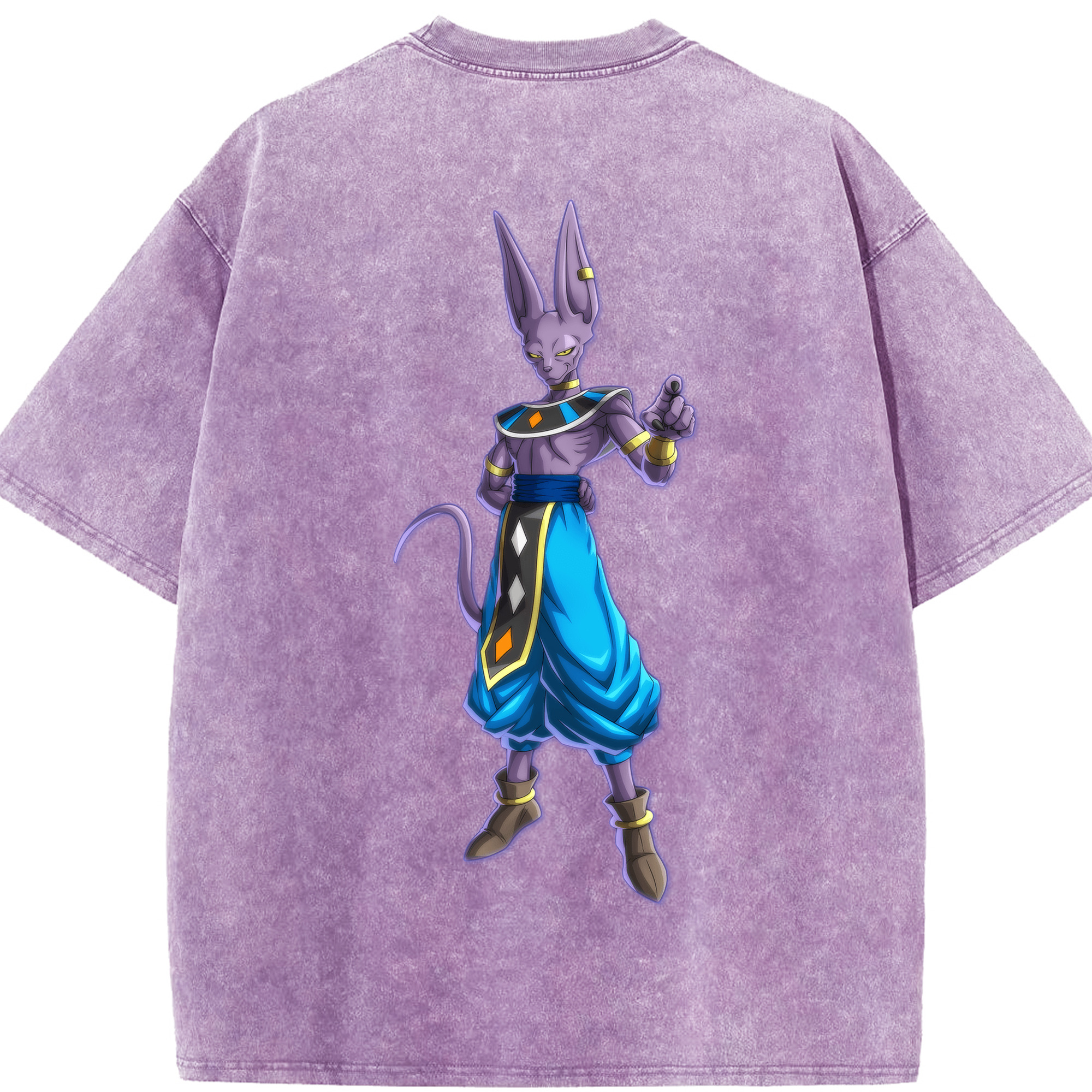 （画像用） ドラゴンボール ビルス 破壊神ビルス DRAGON BALL Beerus Birusu 綿100% ヴィンテージ風 半袖Tシャツ（背面プリント）