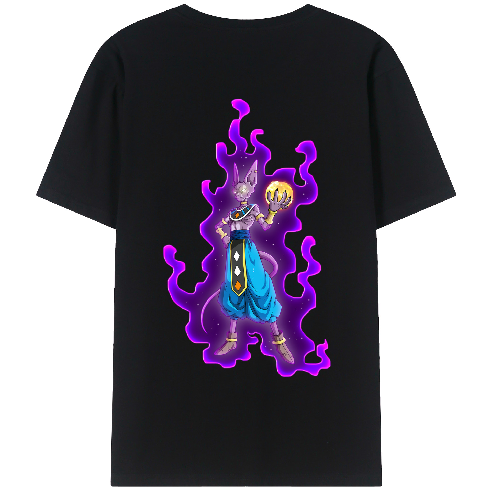 （画像用） ドラゴンボール ビルス 破壊神ビルス DRAGON BALL Beerus Birusu 綿100％ メンズ半袖Tシャツ（バックプリント） 通気性
