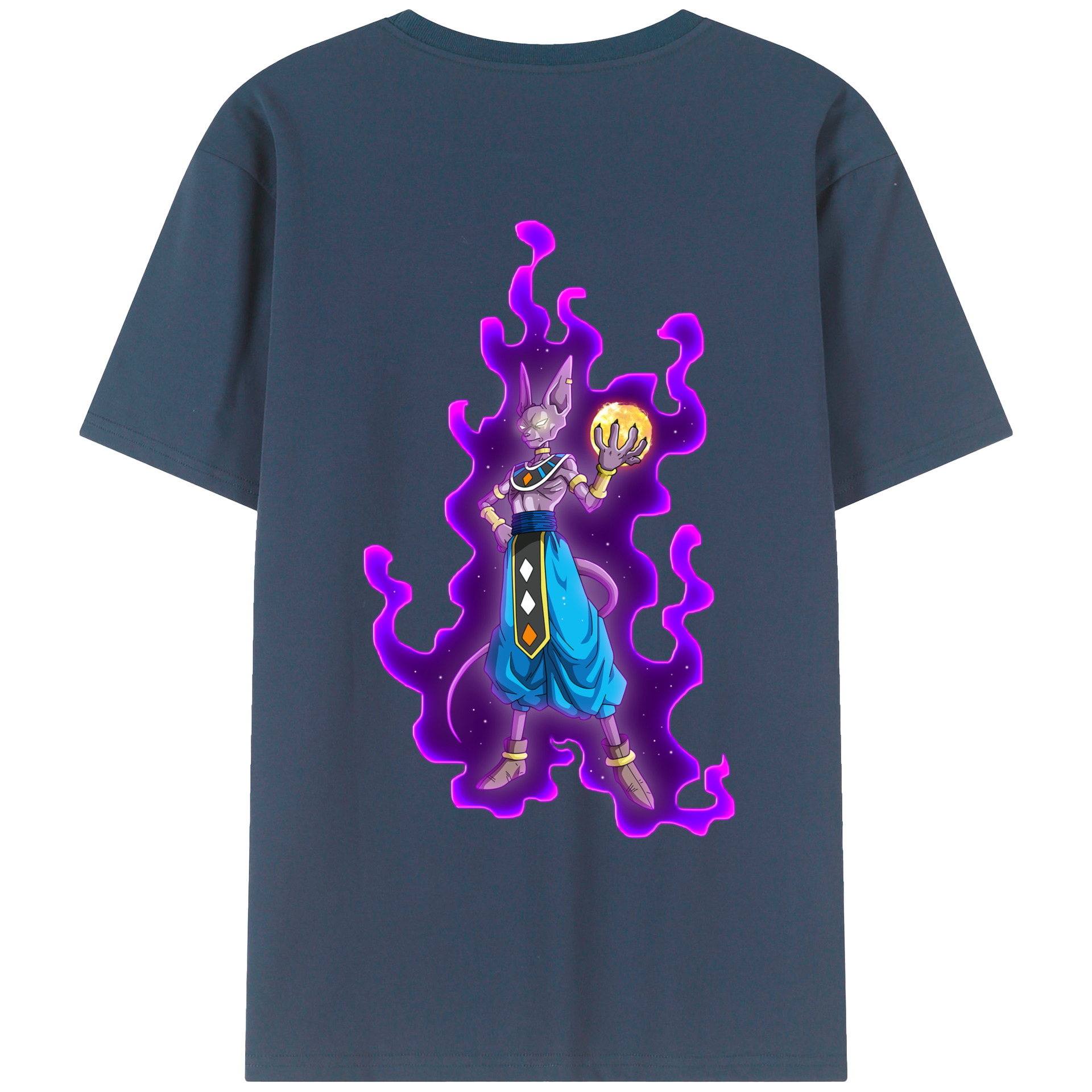 （画像用） ドラゴンボール ビルス 破壊神ビルス DRAGON BALL Beerus Birusu 綿100％ メンズ半袖Tシャツ（バックプリント） 通気性