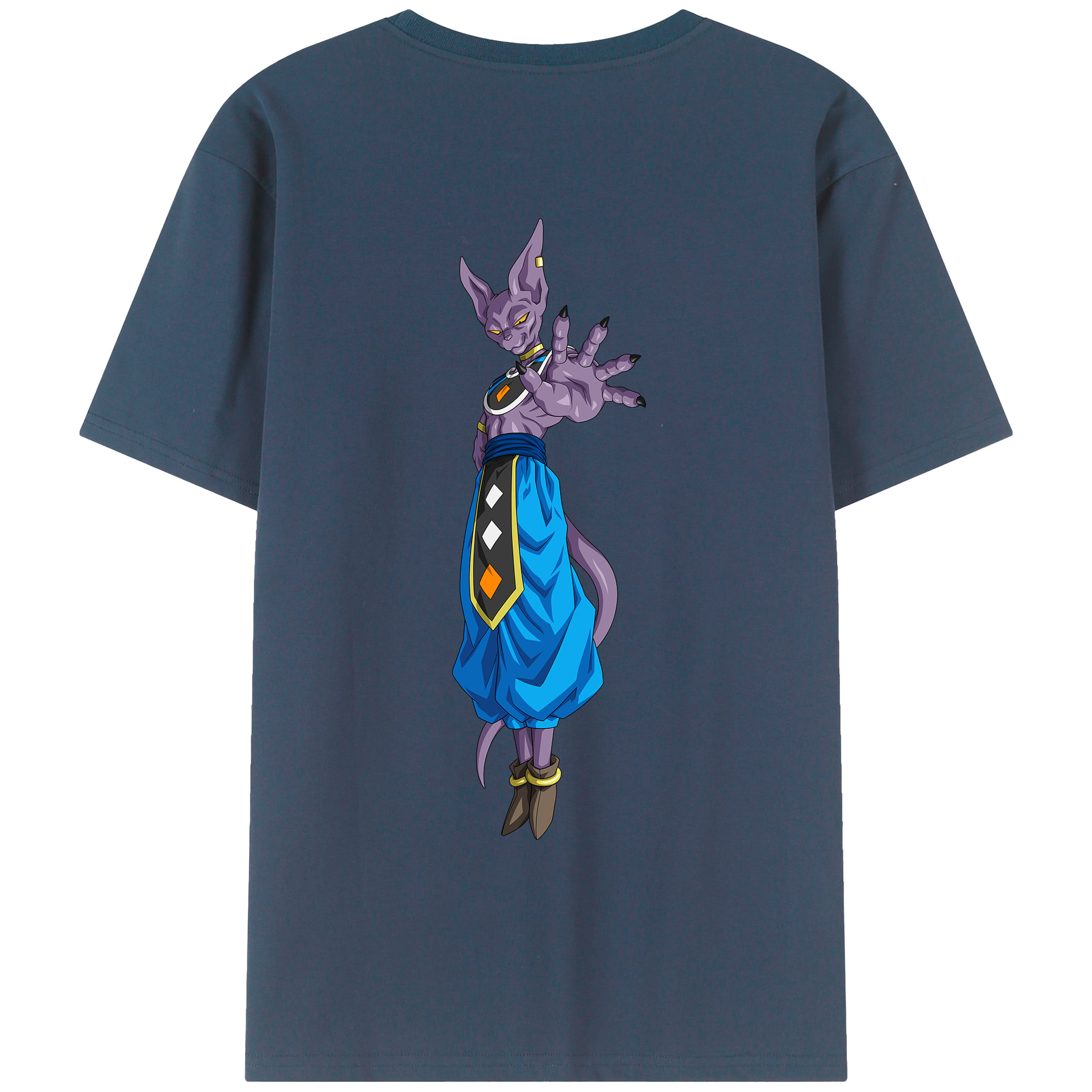 （画像用） ドラゴンボール ビルス 破壊神ビルス DRAGON BALL Beerus Birusu 綿100％ メンズ半袖Tシャツ（バックプリント） 通気性