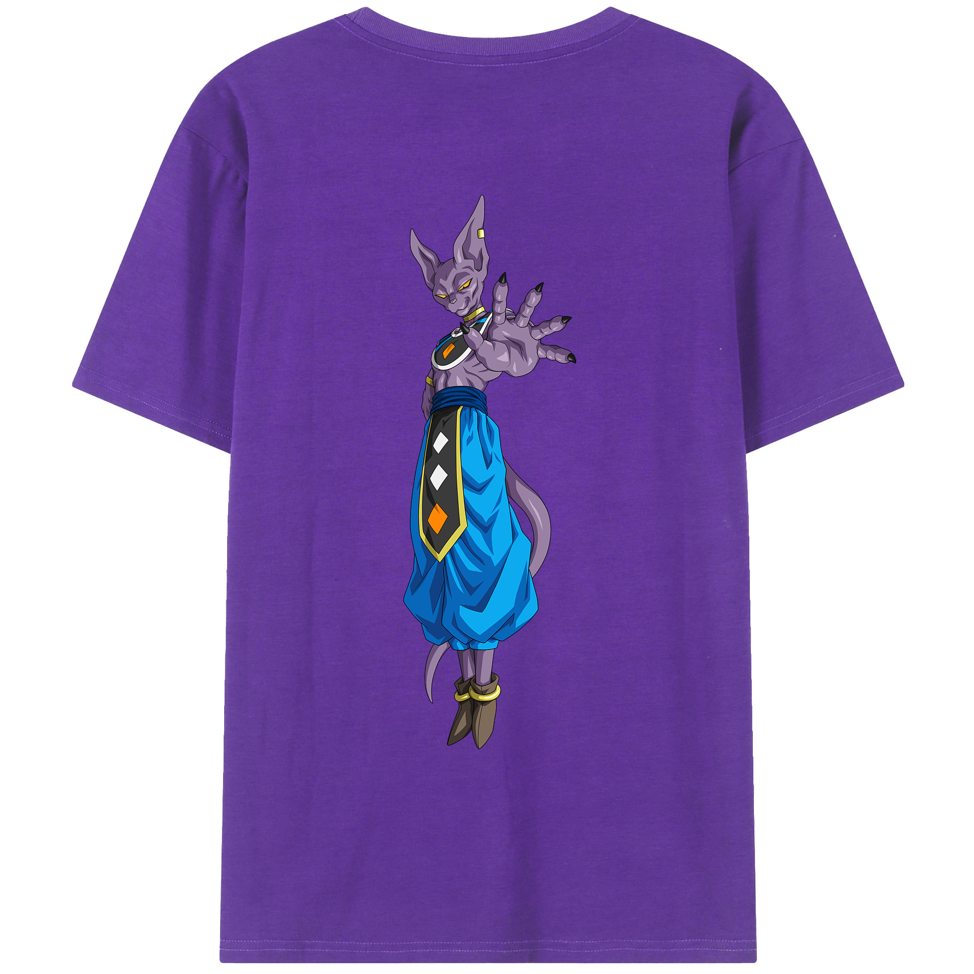 （画像用） ドラゴンボール ビルス 破壊神ビルス DRAGON BALL Beerus Birusu 綿100％ メンズ半袖Tシャツ（バックプリント） 通気性