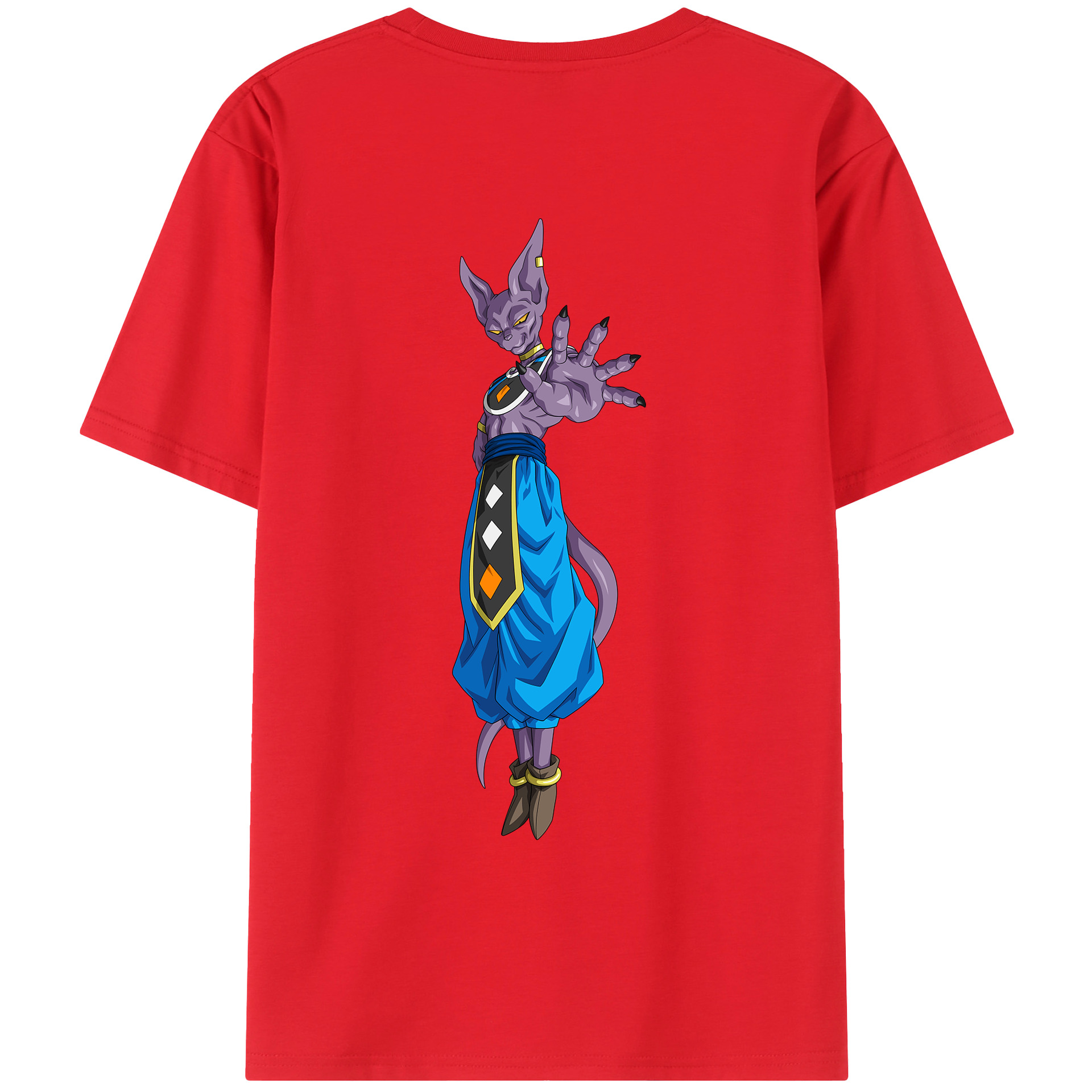 （画像用） ドラゴンボール ビルス 破壊神ビルス DRAGON BALL Beerus Birusu 綿100％ メンズ半袖Tシャツ（バックプリント） 通気性
