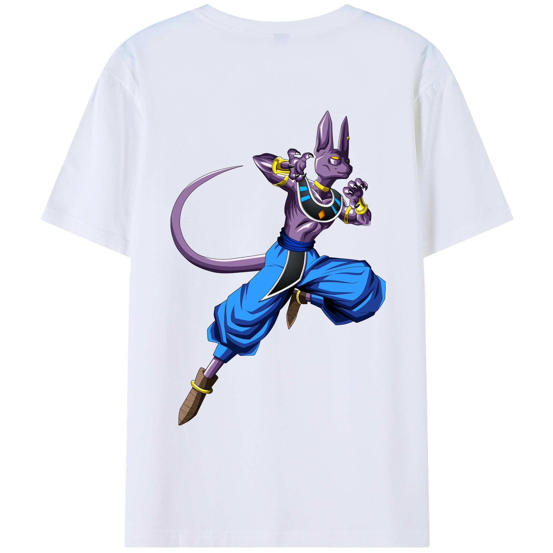 （画像用） ドラゴンボール ビルス 破壊神ビルス DRAGON BALL Beerus Birusu 綿100％ メンズ半袖Tシャツ（バックプリント） 通気性