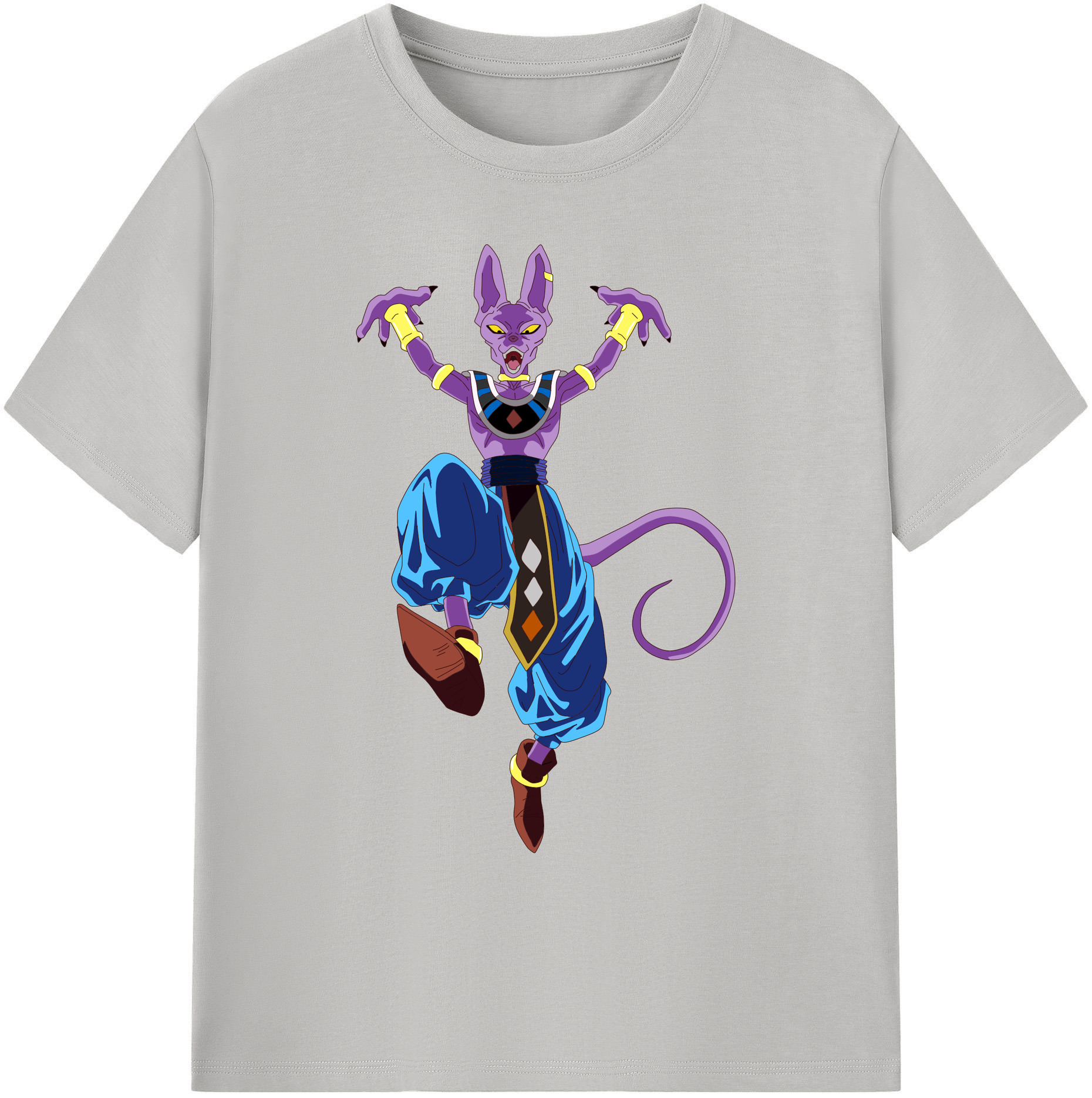 （画像用） ドラゴンボール ビルス 破壊神ビルス DRAGON BALL Beerus Birusu 綿100％ メンズ半袖Tシャツ｜肌触りやわらか＆通気性