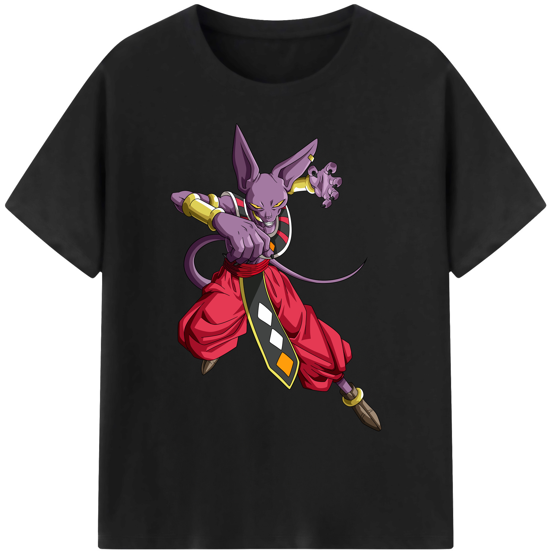（画像用） ドラゴンボール ビルス 破壊神ビルス DRAGON BALL Beerus Birusu 綿100％ メンズ半袖Tシャツ｜肌触りやわらか＆通気性