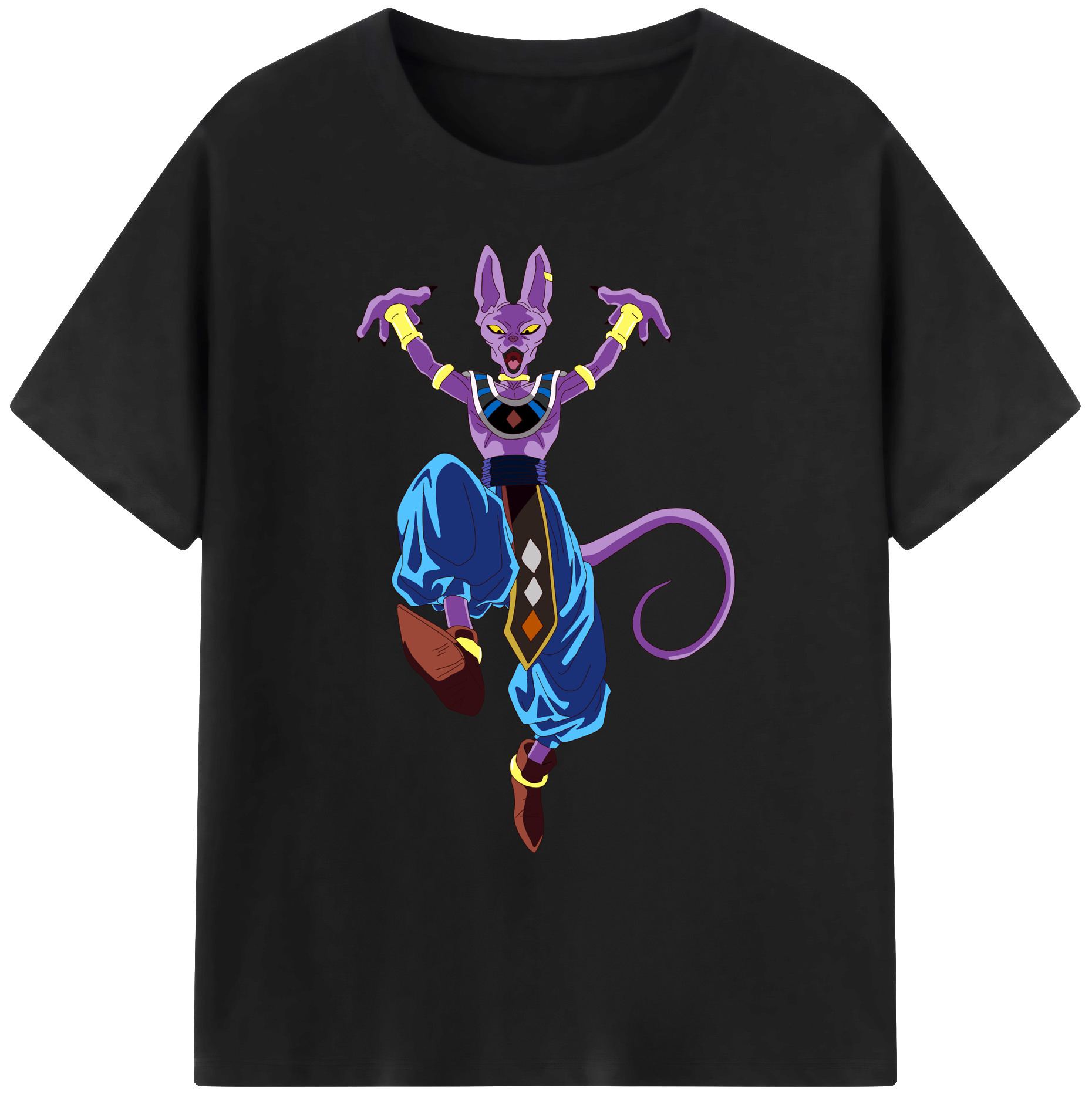 （画像用） ドラゴンボール ビルス 破壊神ビルス DRAGON BALL Beerus Birusu 綿100％ メンズ半袖Tシャツ｜肌触りやわらか＆通気性