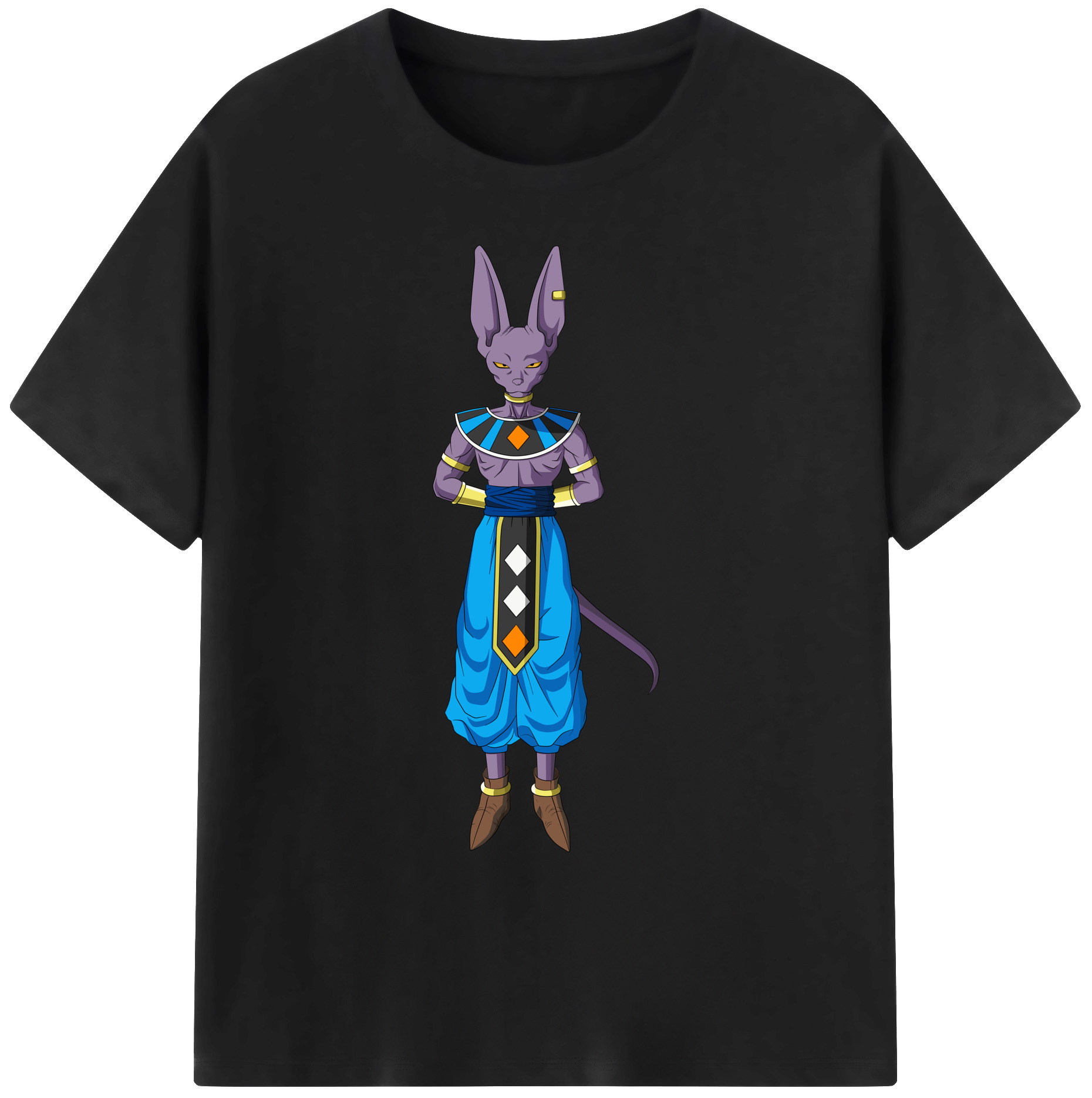 （画像用） ドラゴンボール ビルス 破壊神ビルス DRAGON BALL Beerus Birusu 綿100％ メンズ半袖Tシャツ｜肌触りやわらか＆通気性