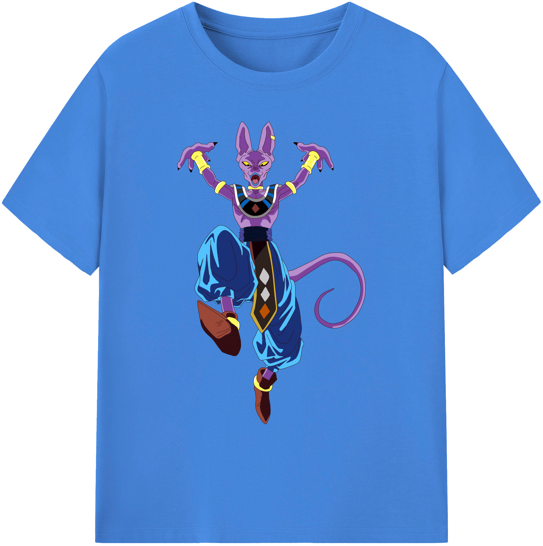 （画像用） ドラゴンボール ビルス 破壊神ビルス DRAGON BALL Beerus Birusu 綿100％ メンズ半袖Tシャツ｜肌触りやわらか＆通気性