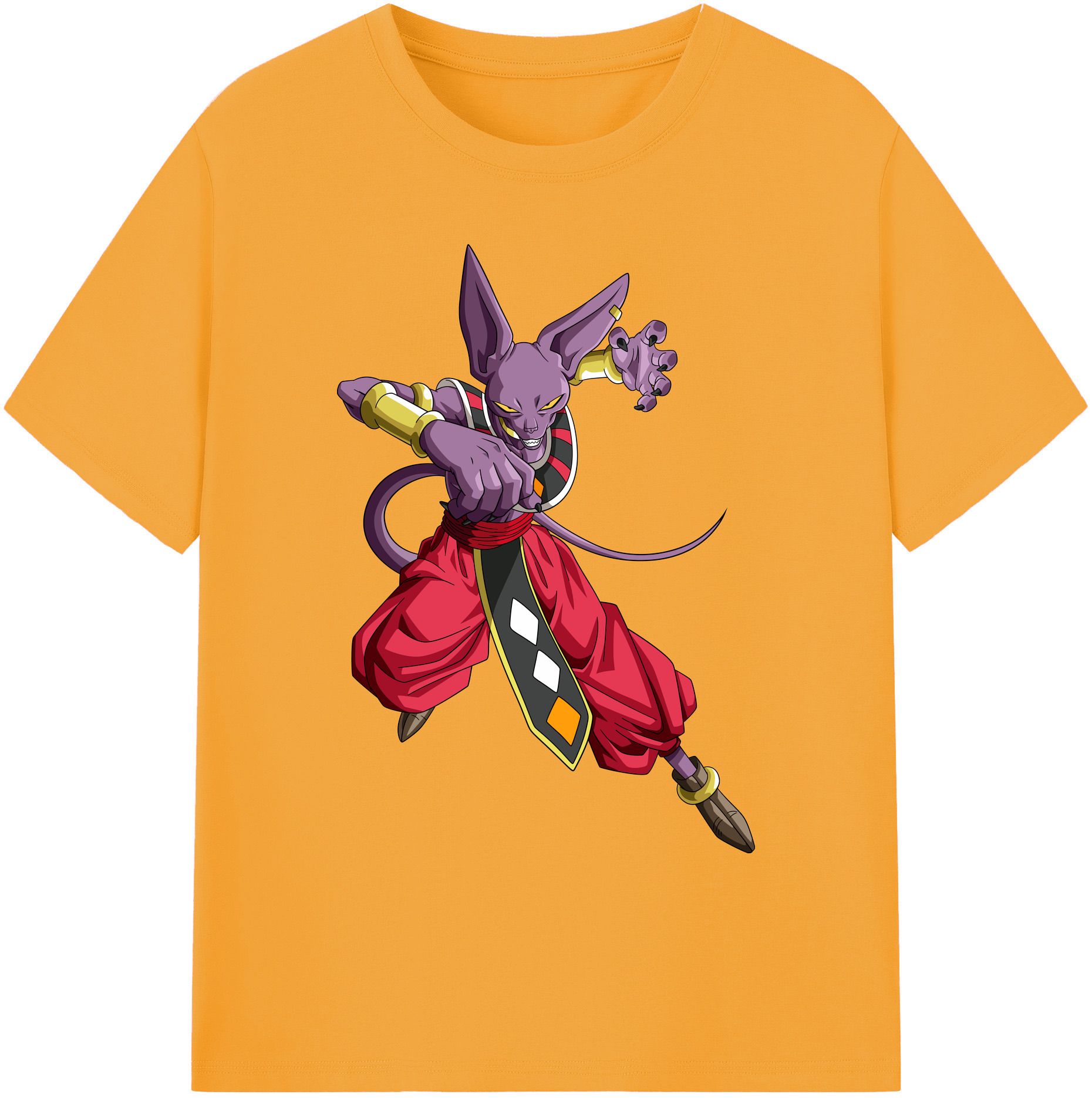 （画像用） ドラゴンボール ビルス 破壊神ビルス DRAGON BALL Beerus Birusu 綿100％ メンズ半袖Tシャツ｜肌触りやわらか＆通気性