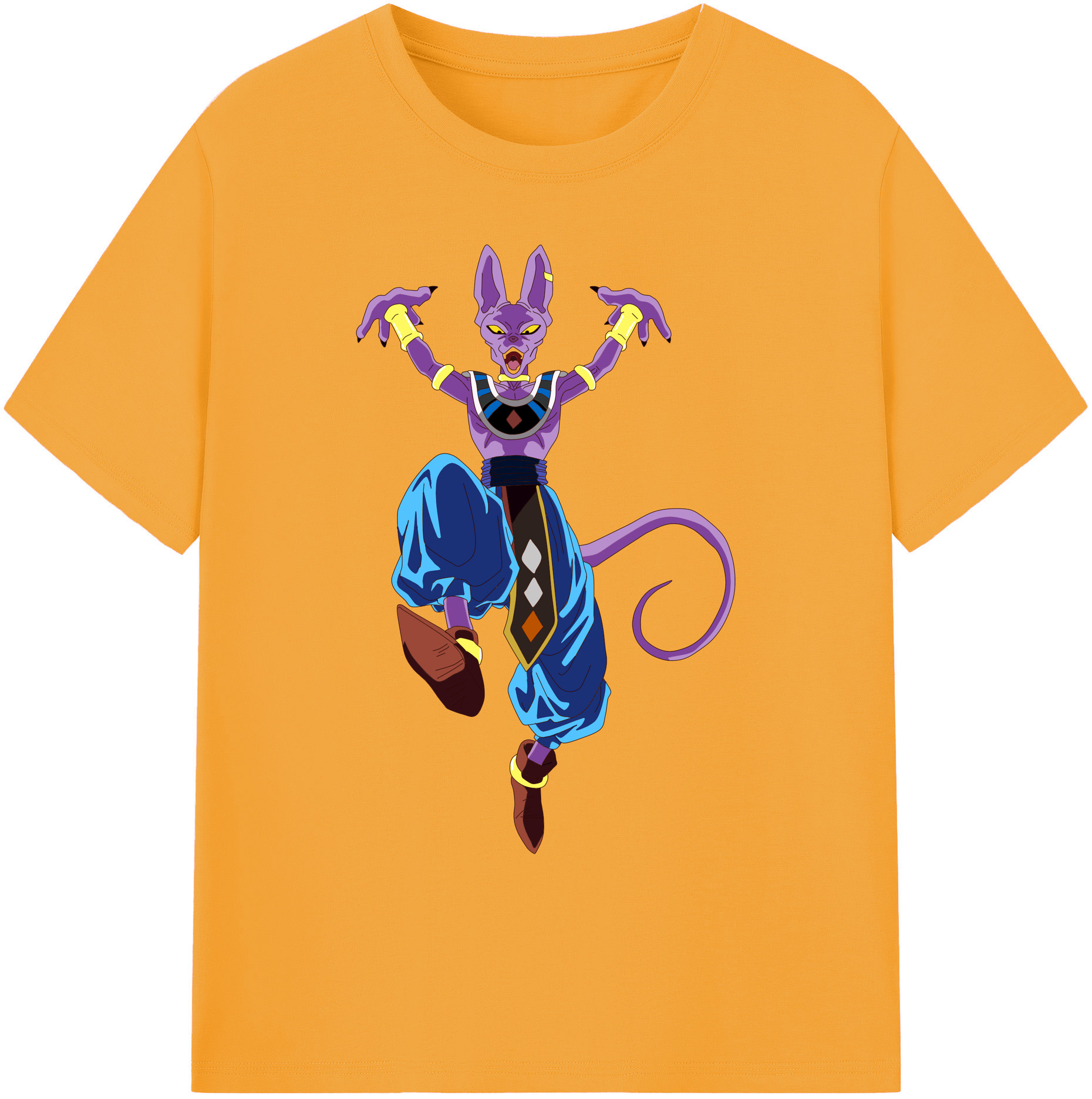（画像用） ドラゴンボール ビルス 破壊神ビルス DRAGON BALL Beerus Birusu 綿100％ メンズ半袖Tシャツ｜肌触りやわらか＆通気性
