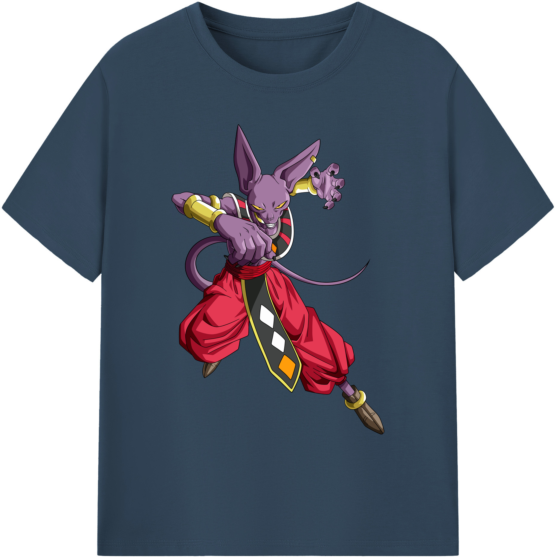 （画像用） ドラゴンボール ビルス 破壊神ビルス DRAGON BALL Beerus Birusu 綿100％ メンズ半袖Tシャツ｜肌触りやわらか＆通気性