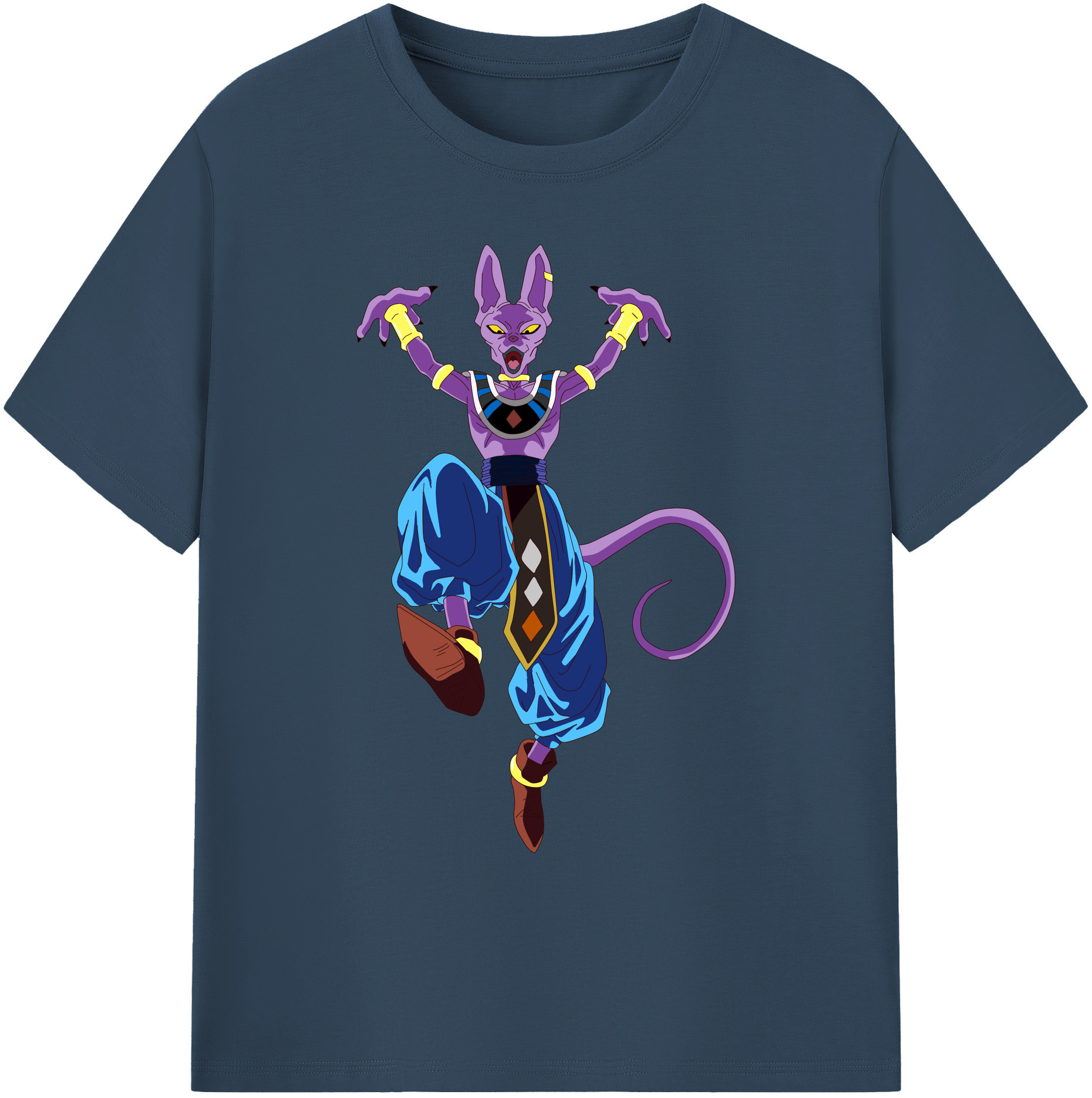 （画像用） ドラゴンボール ビルス 破壊神ビルス DRAGON BALL Beerus Birusu 綿100％ メンズ半袖Tシャツ｜肌触りやわらか＆通気性