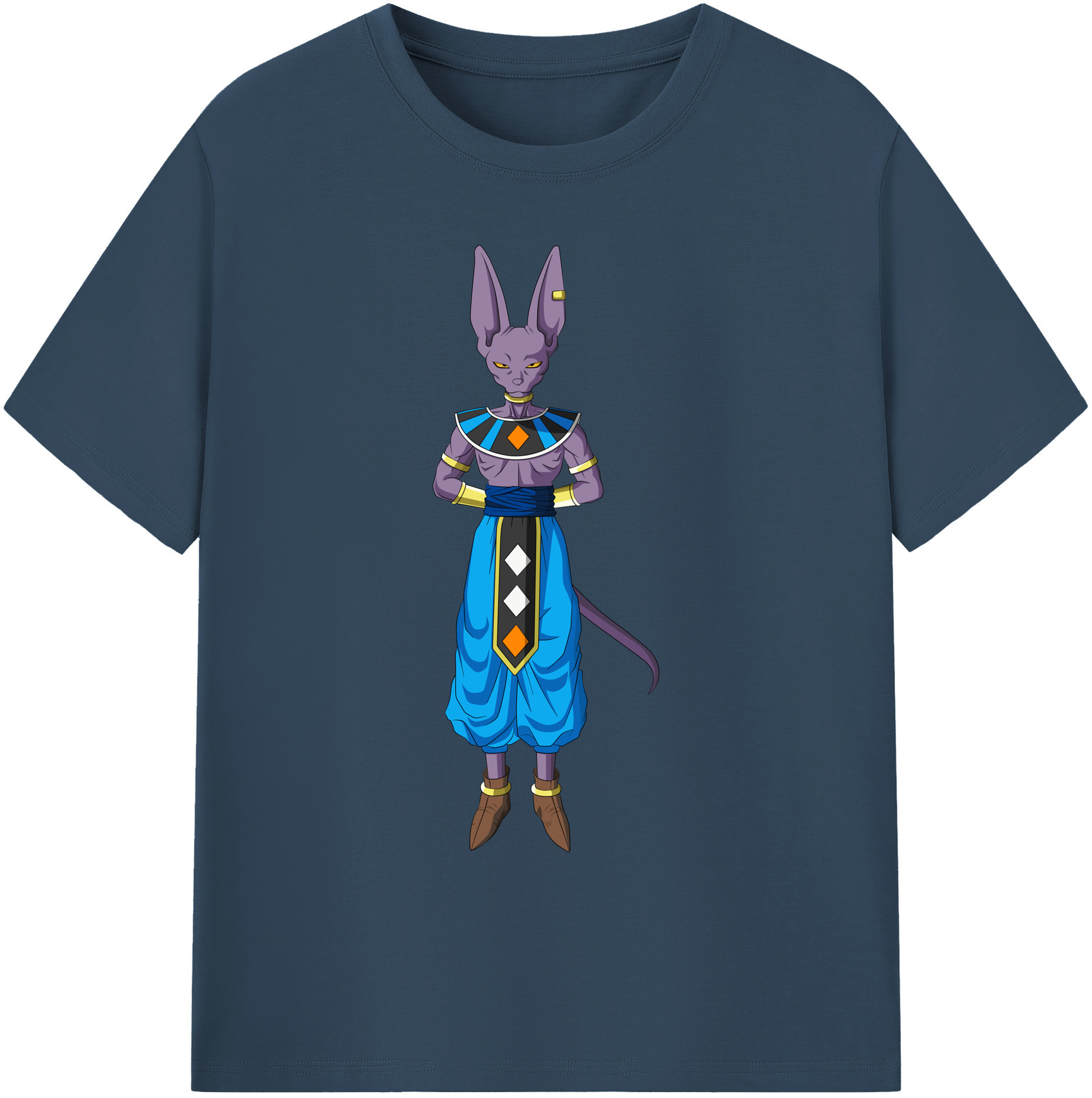 （画像用） ドラゴンボール ビルス 破壊神ビルス DRAGON BALL Beerus Birusu 綿100％ メンズ半袖Tシャツ｜肌触りやわらか＆通気性