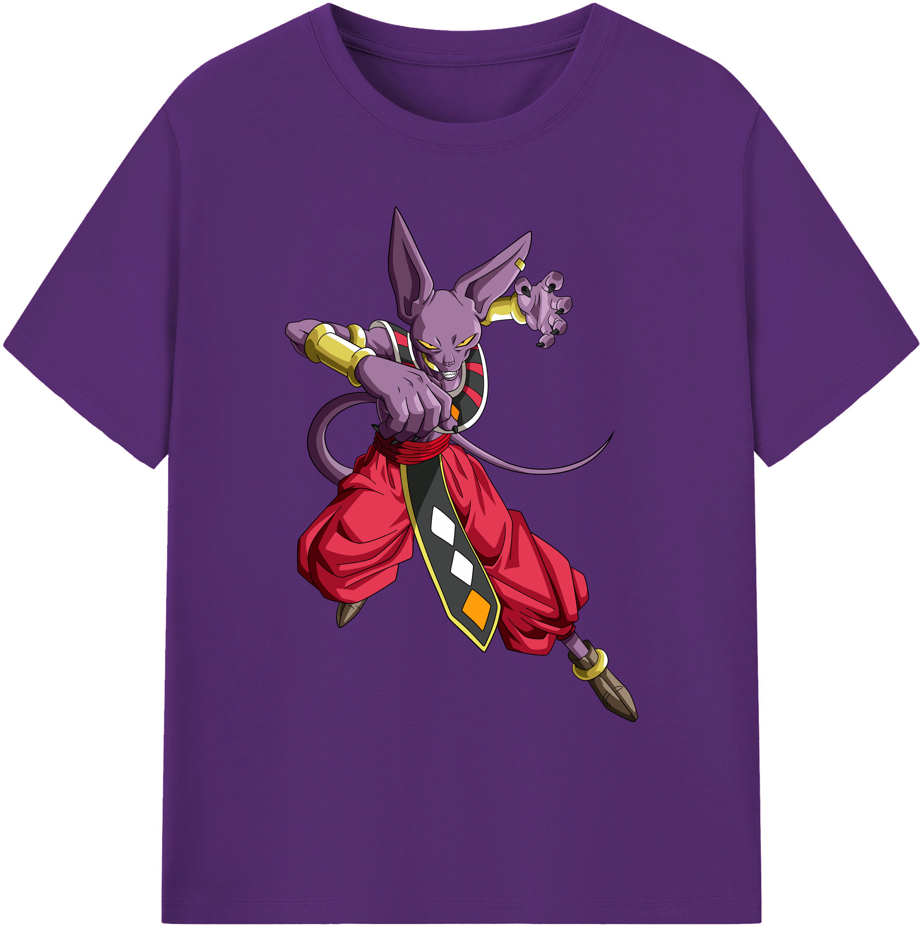 （画像用） ドラゴンボール ビルス 破壊神ビルス DRAGON BALL Beerus Birusu 綿100％ メンズ半袖Tシャツ｜肌触りやわらか＆通気性