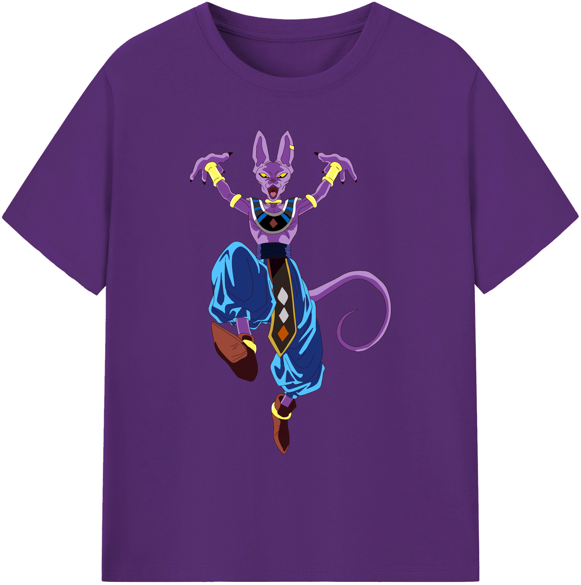 （画像用） ドラゴンボール ビルス 破壊神ビルス DRAGON BALL Beerus Birusu 綿100％ メンズ半袖Tシャツ｜肌触りやわらか＆通気性