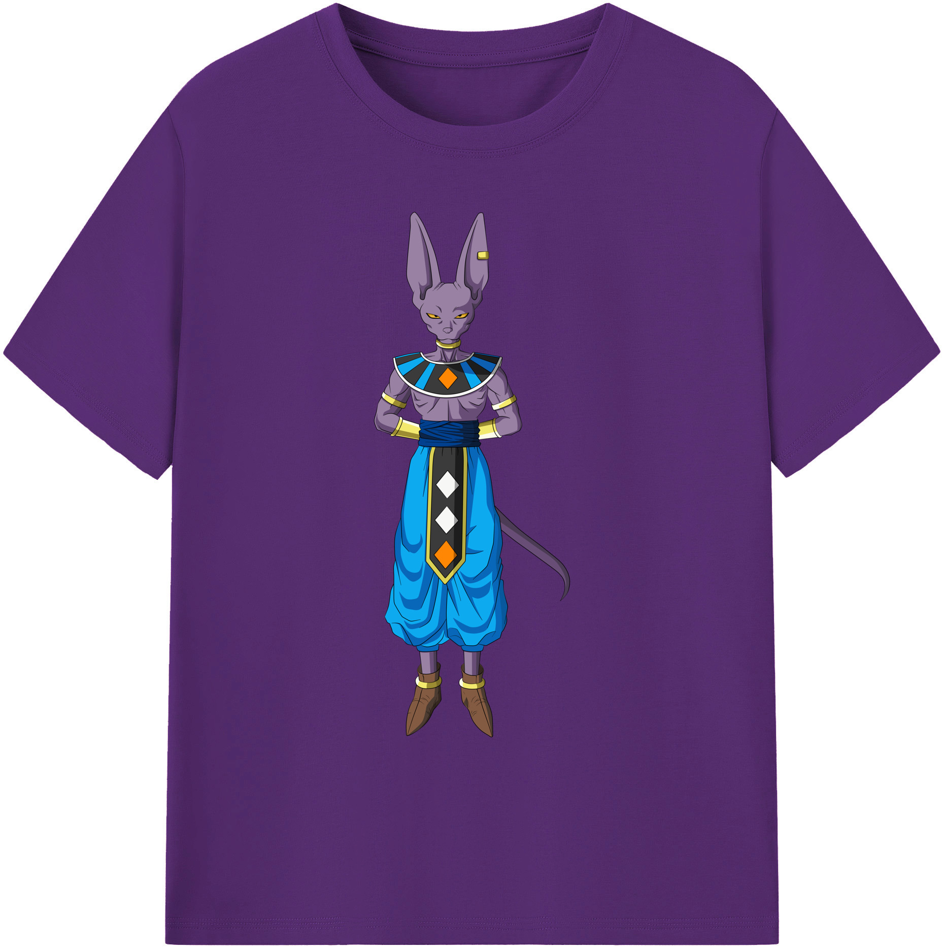（画像用） ドラゴンボール ビルス 破壊神ビルス DRAGON BALL Beerus Birusu 綿100％ メンズ半袖Tシャツ｜肌触りやわらか＆通気性