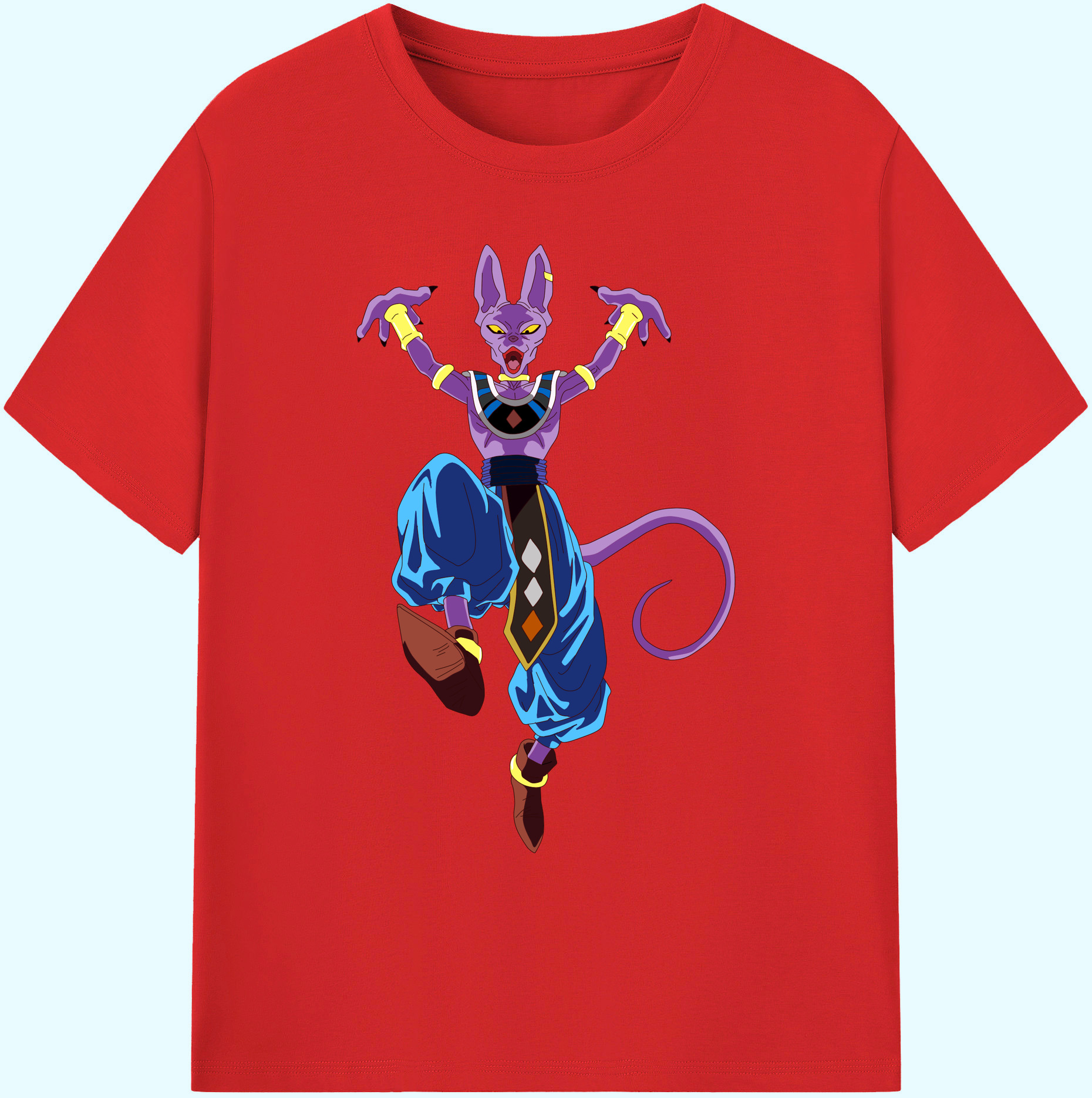 （画像用） ドラゴンボール ビルス 破壊神ビルス DRAGON BALL Beerus Birusu 綿100％ メンズ半袖Tシャツ｜肌触りやわらか＆通気性