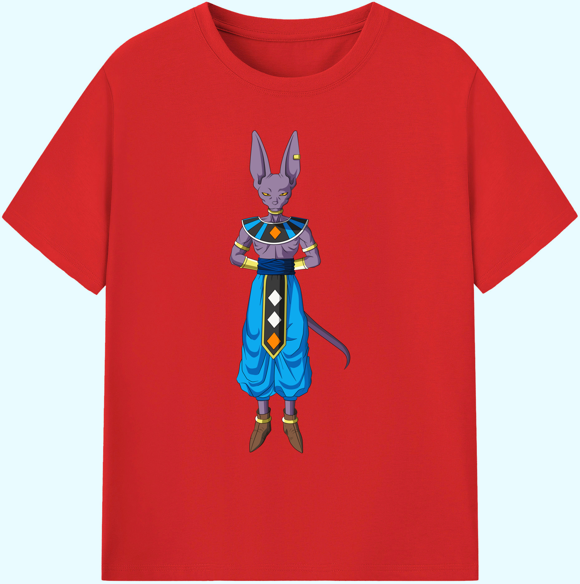 （画像用） ドラゴンボール ビルス 破壊神ビルス DRAGON BALL Beerus Birusu 綿100％ メンズ半袖Tシャツ｜肌触りやわらか＆通気性