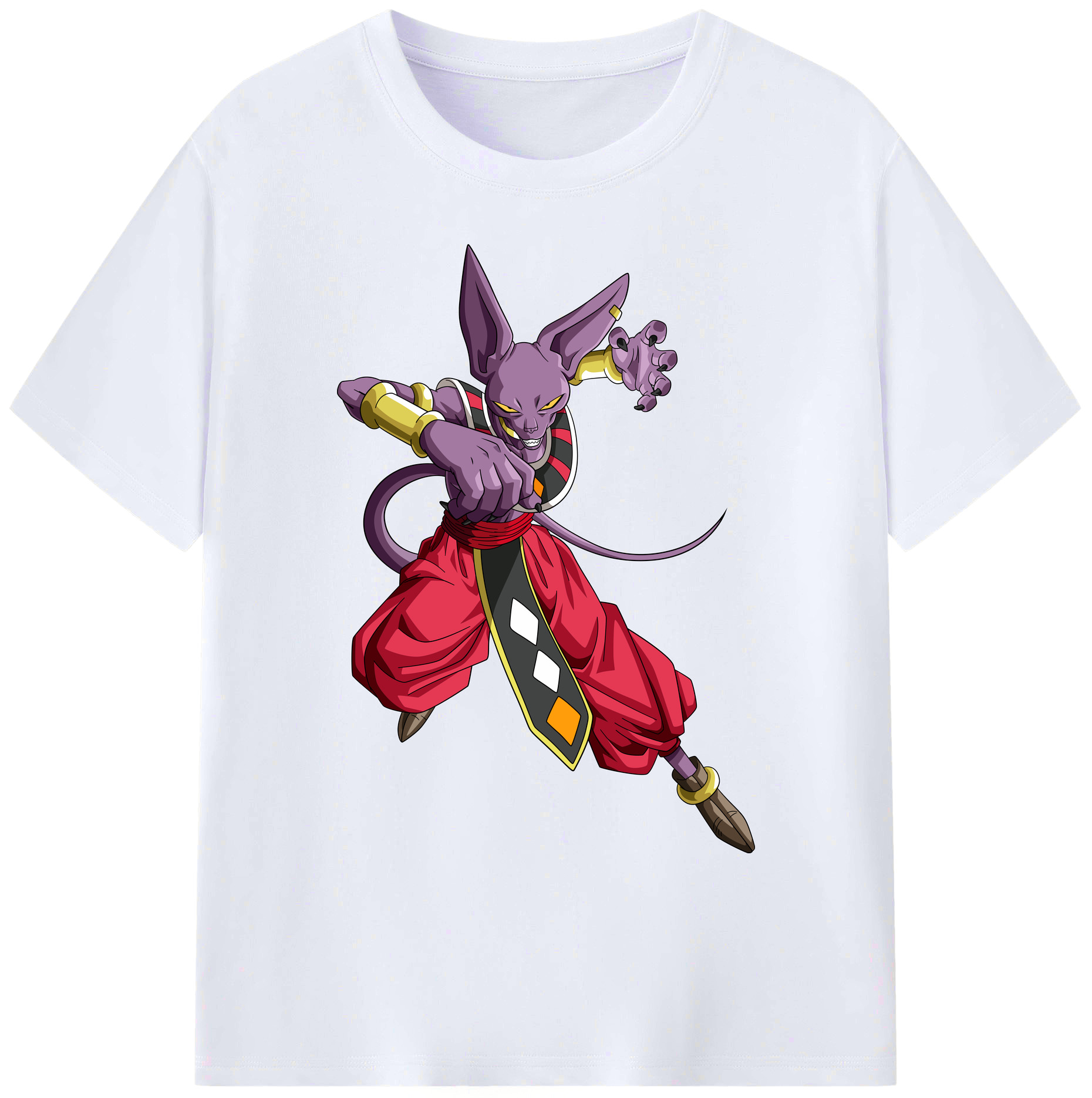 （画像用） ドラゴンボール ビルス 破壊神ビルス DRAGON BALL Beerus Birusu 綿100％ メンズ半袖Tシャツ｜肌触りやわらか＆通気性