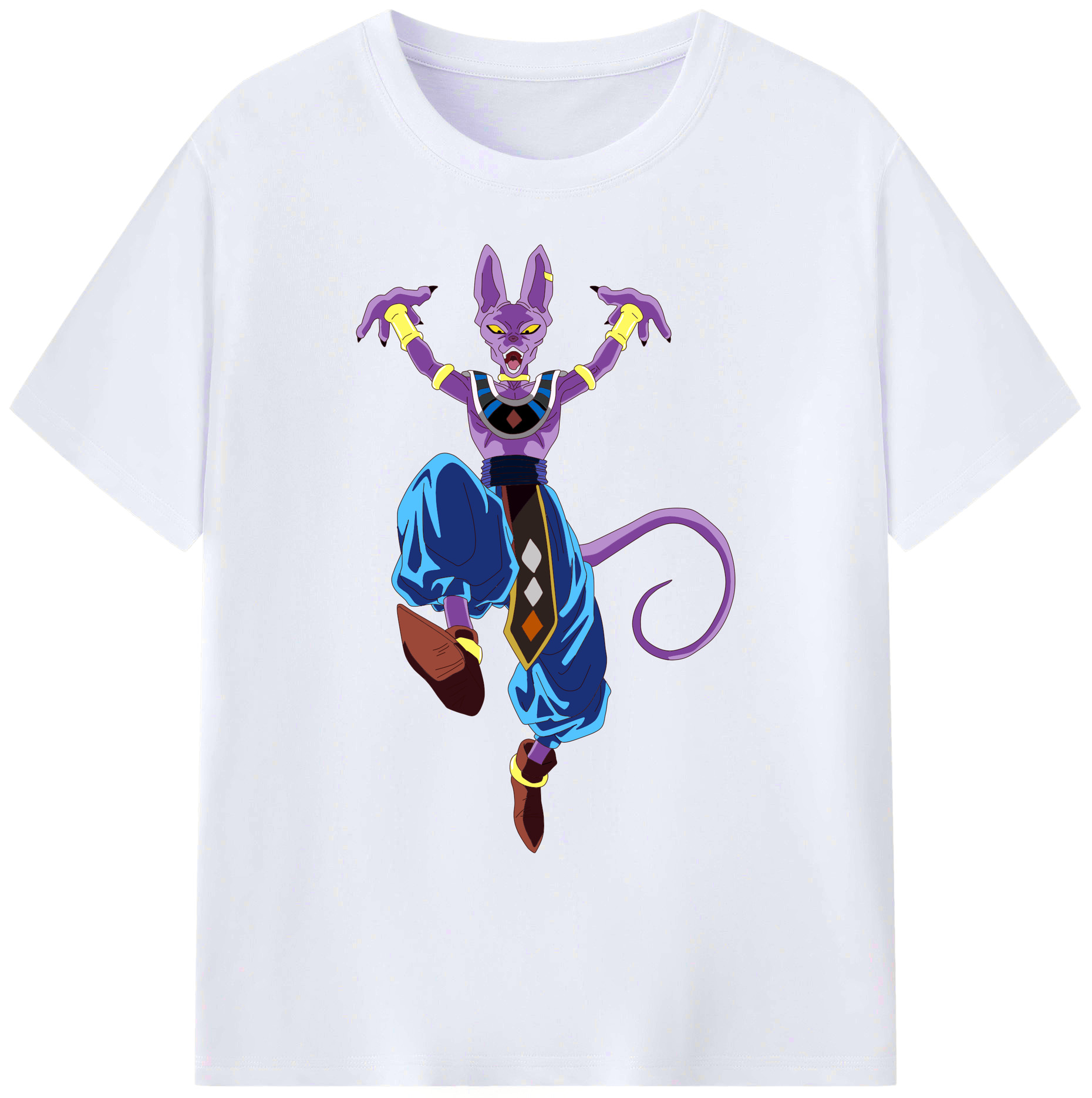 （画像用） ドラゴンボール ビルス 破壊神ビルス DRAGON BALL Beerus Birusu 綿100％ メンズ半袖Tシャツ｜肌触りやわらか＆通気性