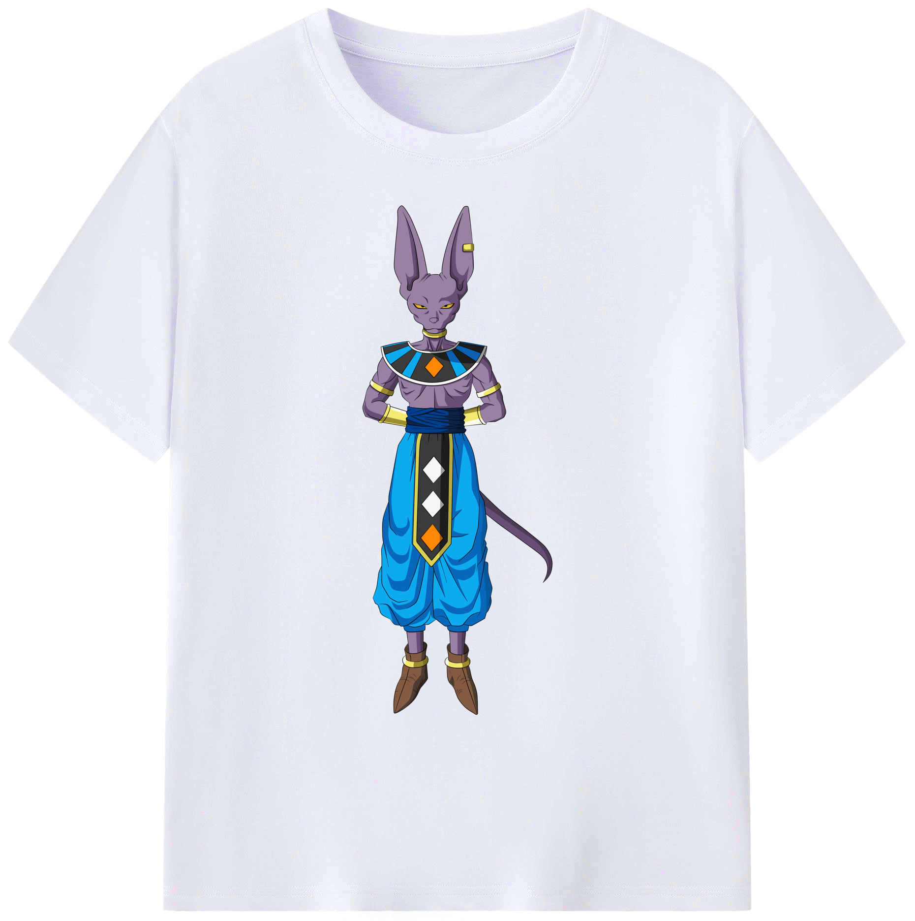 （画像用） ドラゴンボール ビルス 破壊神ビルス DRAGON BALL Beerus Birusu 綿100％ メンズ半袖Tシャツ｜肌触りやわらか＆通気性