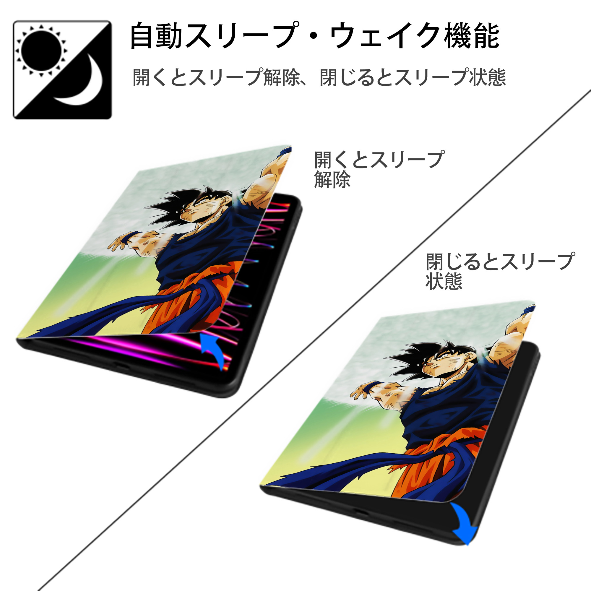 ドラゴンボール DRAGON BALL IPad ケース ブック型 PUレザー TPU 耐衝撃 軽量 薄型 ペン収納なし 全面保護 IPad 各モデル対応