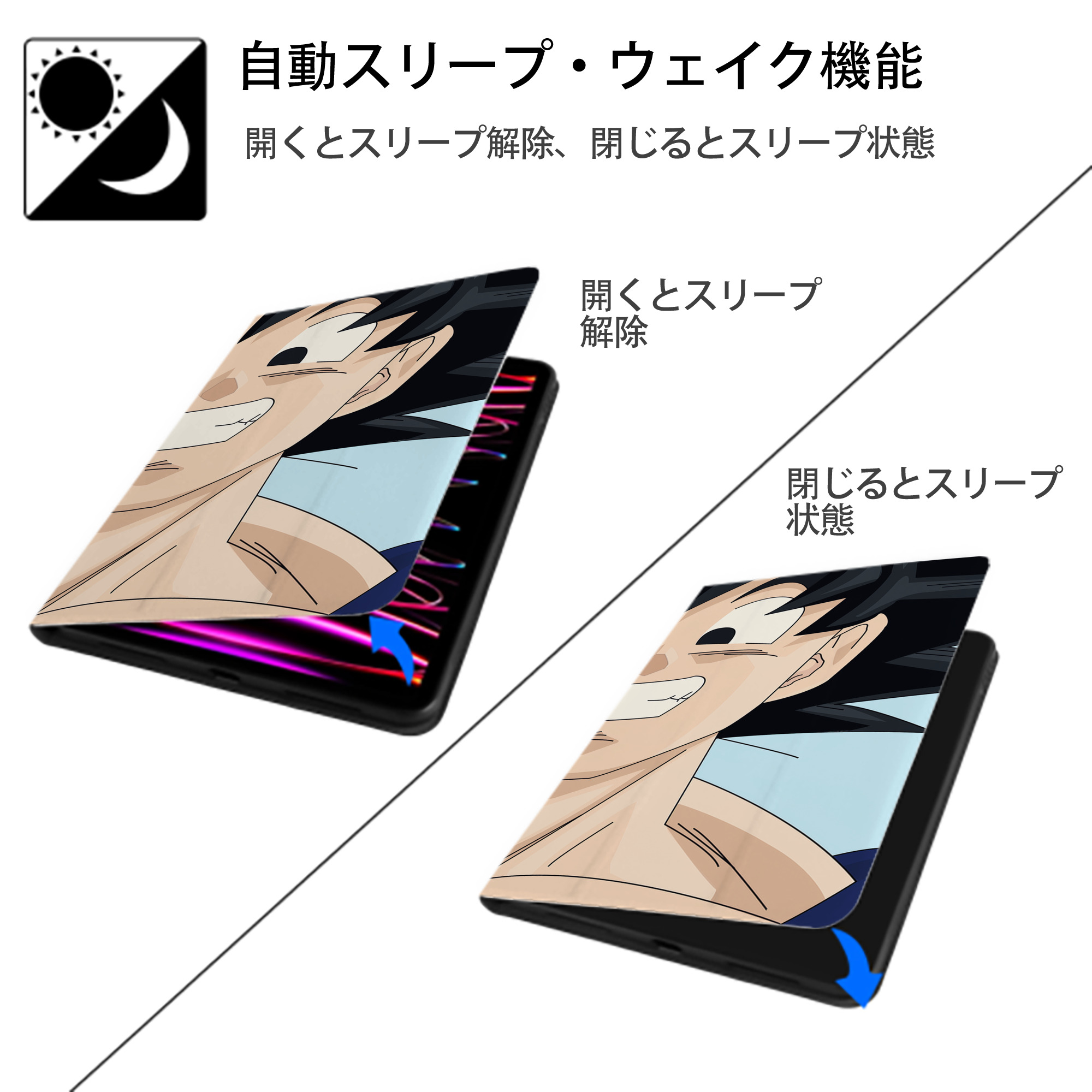 ドラゴンボール DRAGON BALL IPad ケース ブック型 PUレザー TPU 耐衝撃 軽量 薄型 ペン収納なし 全面保護 IPad 各モデル対応