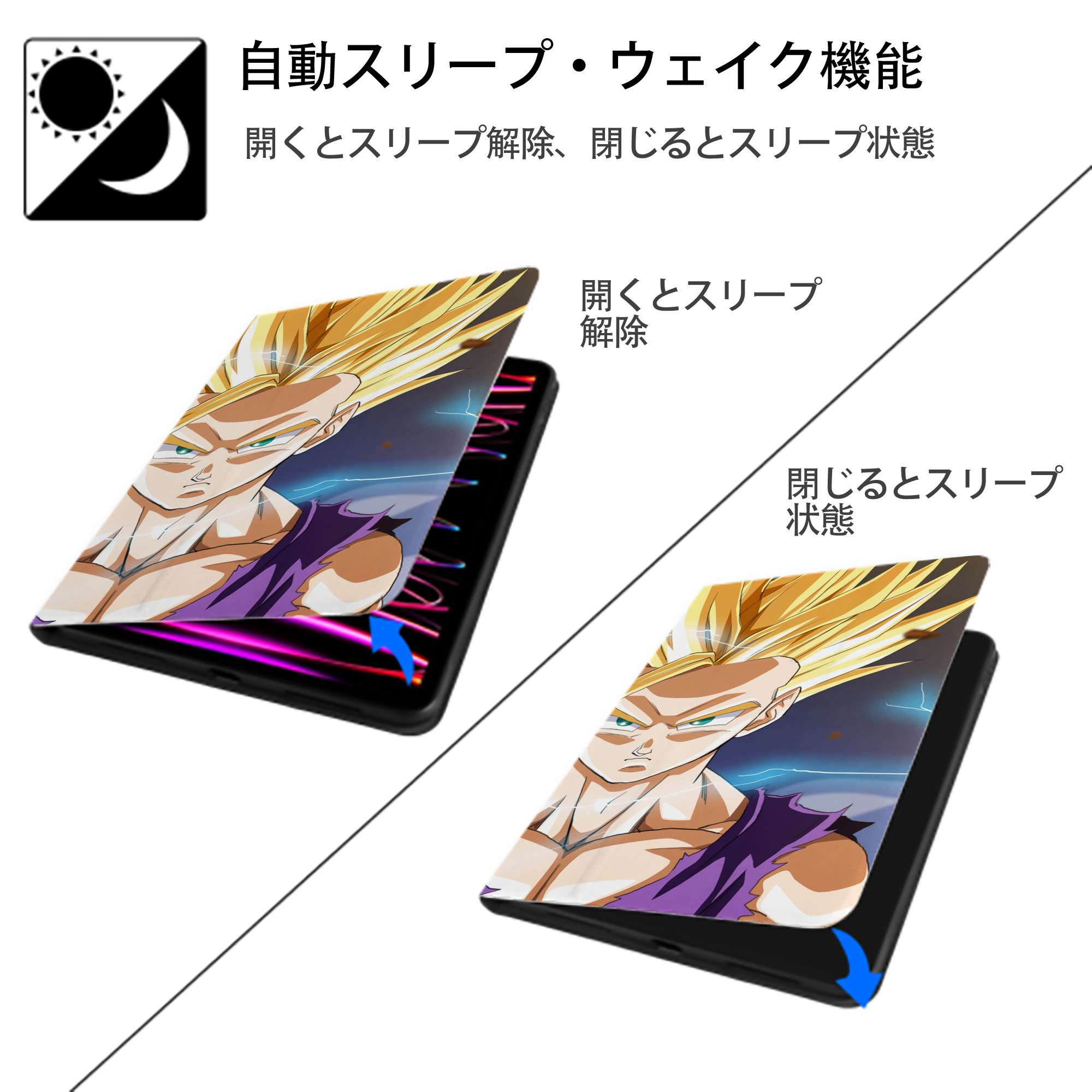 ドラゴンボール DRAGON BALL IPad ケース ブック型 PUレザー TPU 耐衝撃 軽量 薄型 ペン収納なし 全面保護 IPad 各モデル対応