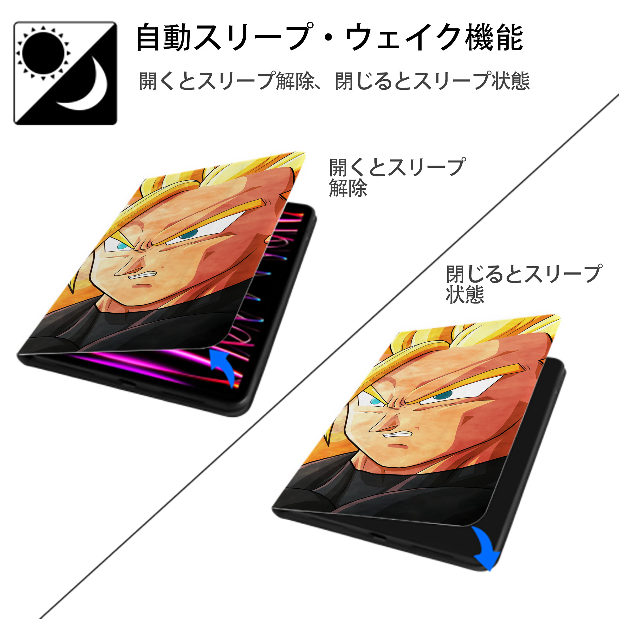ドラゴンボール DRAGON BALL IPad ケース ブック型 PUレザー TPU 耐衝撃 軽量 薄型 ペン収納なし 全面保護 IPad 各モデル対応