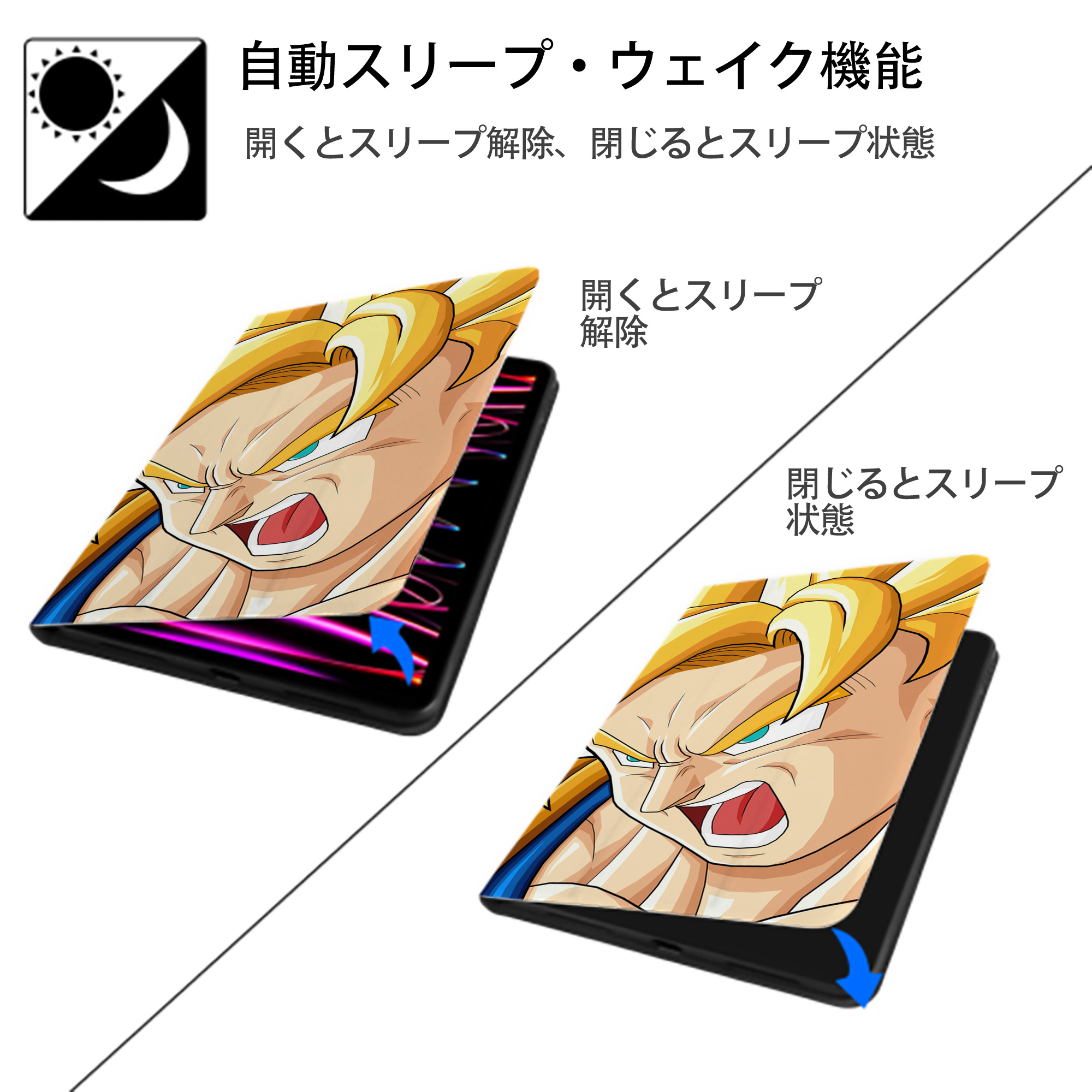 ドラゴンボール DRAGON BALL IPad ケース ブック型 PUレザー TPU 耐衝撃 軽量 薄型 ペン収納なし 全面保護 IPad 各モデル対応