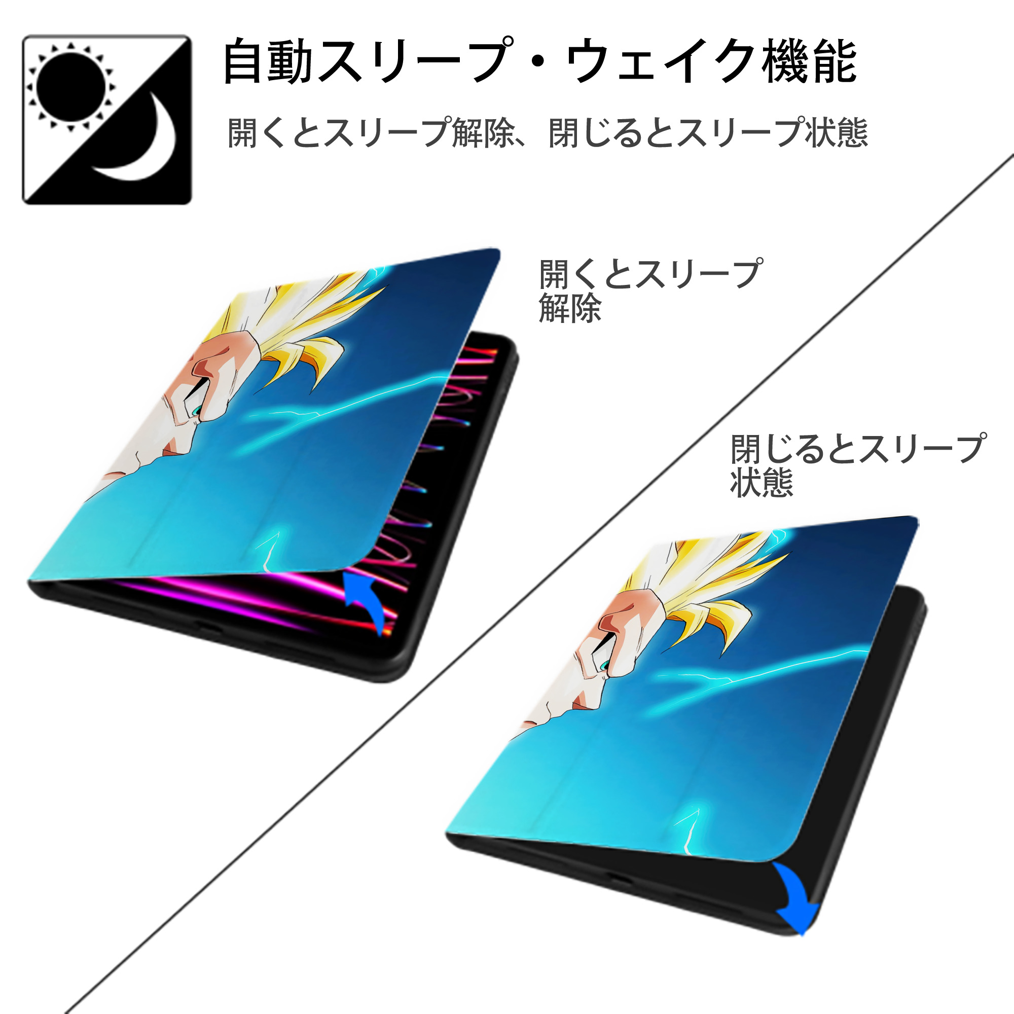 ドラゴンボール DRAGON BALL IPad ケース ブック型 PUレザー TPU 耐衝撃 軽量 薄型 ペン収納なし 全面保護 IPad 各モデル対応