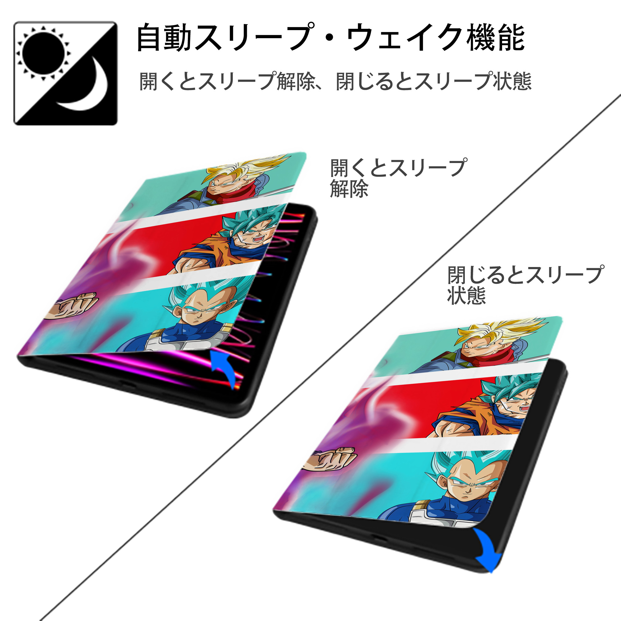 ドラゴンボール DRAGON BALL IPad ケース ブック型 PUレザー TPU 耐衝撃 軽量 薄型 ペン収納なし 全面保護 IPad 各モデル対応
