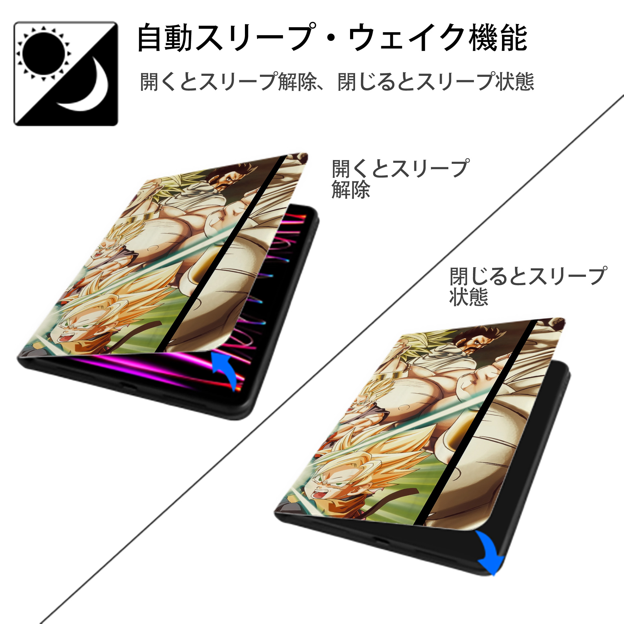 ドラゴンボール DRAGON BALL IPad ケース ブック型 PUレザー TPU 耐衝撃 軽量 薄型 ペン収納なし 全面保護 IPad 各モデル対応