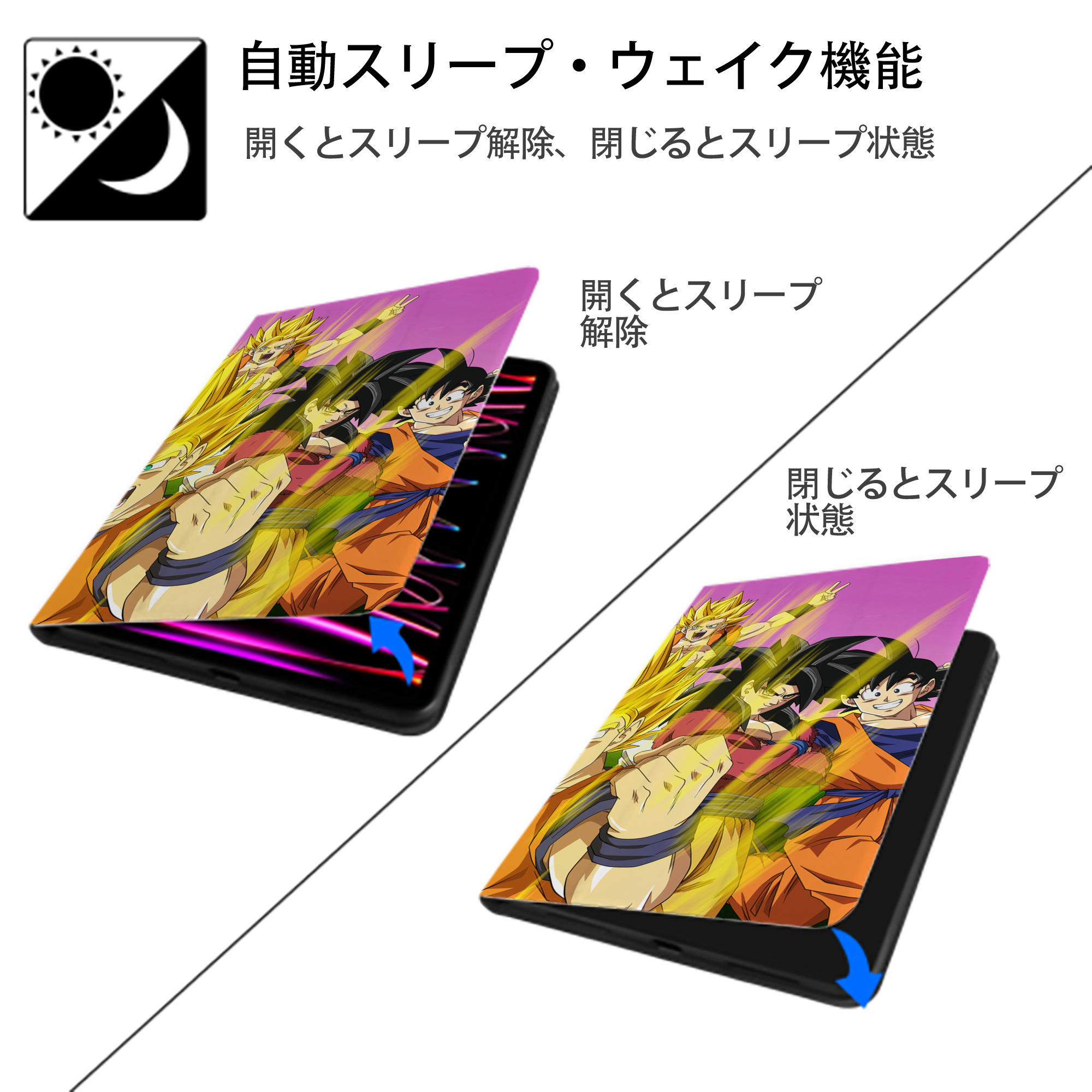 ドラゴンボール DRAGON BALL IPad ケース ブック型 PUレザー TPU 耐衝撃 軽量 薄型 ペン収納なし 全面保護 IPad 各モデル対応