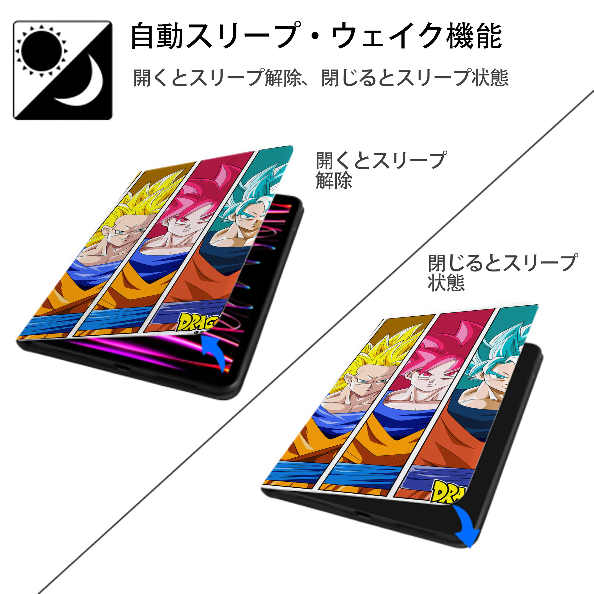 ドラゴンボール DRAGON BALL IPad ケース ブック型 PUレザー TPU 耐衝撃 軽量 薄型 ペン収納なし 全面保護 IPad 各モデル対応
