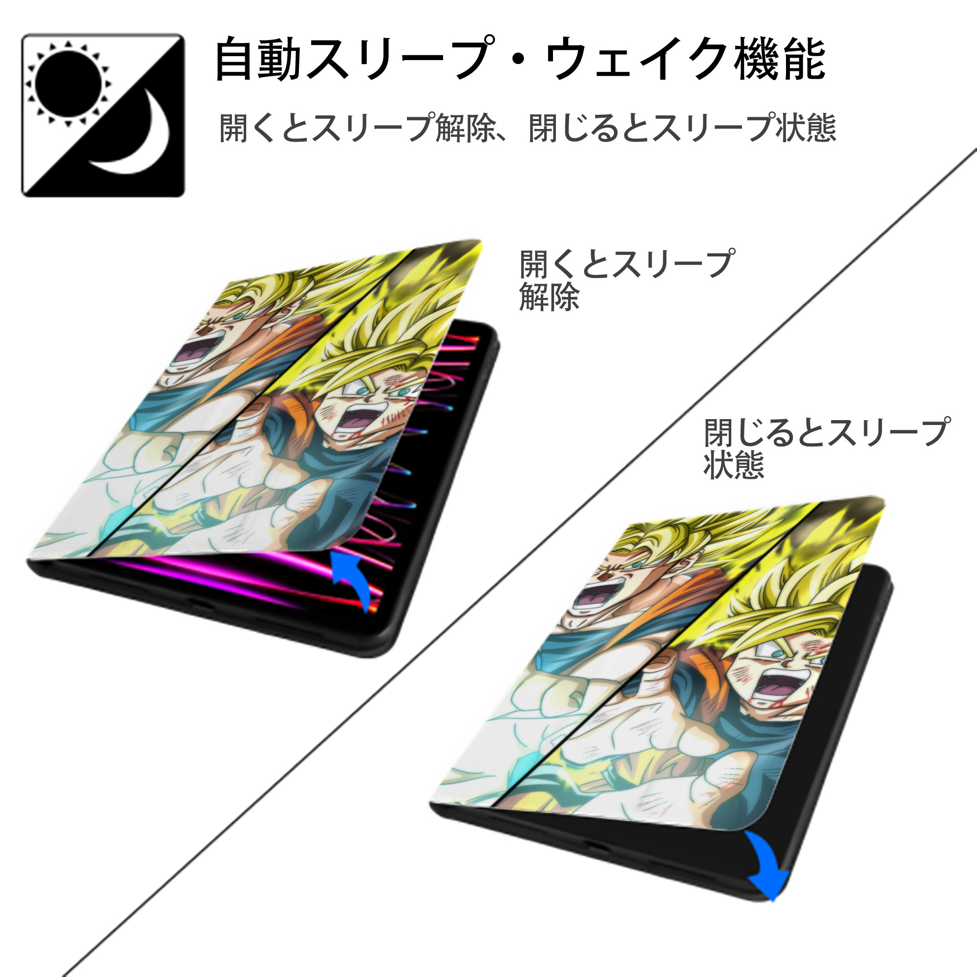 ドラゴンボール DRAGON BALL IPad ケース ブック型 PUレザー TPU 耐衝撃 軽量 薄型 ペン収納なし 全面保護 IPad 各モデル対応